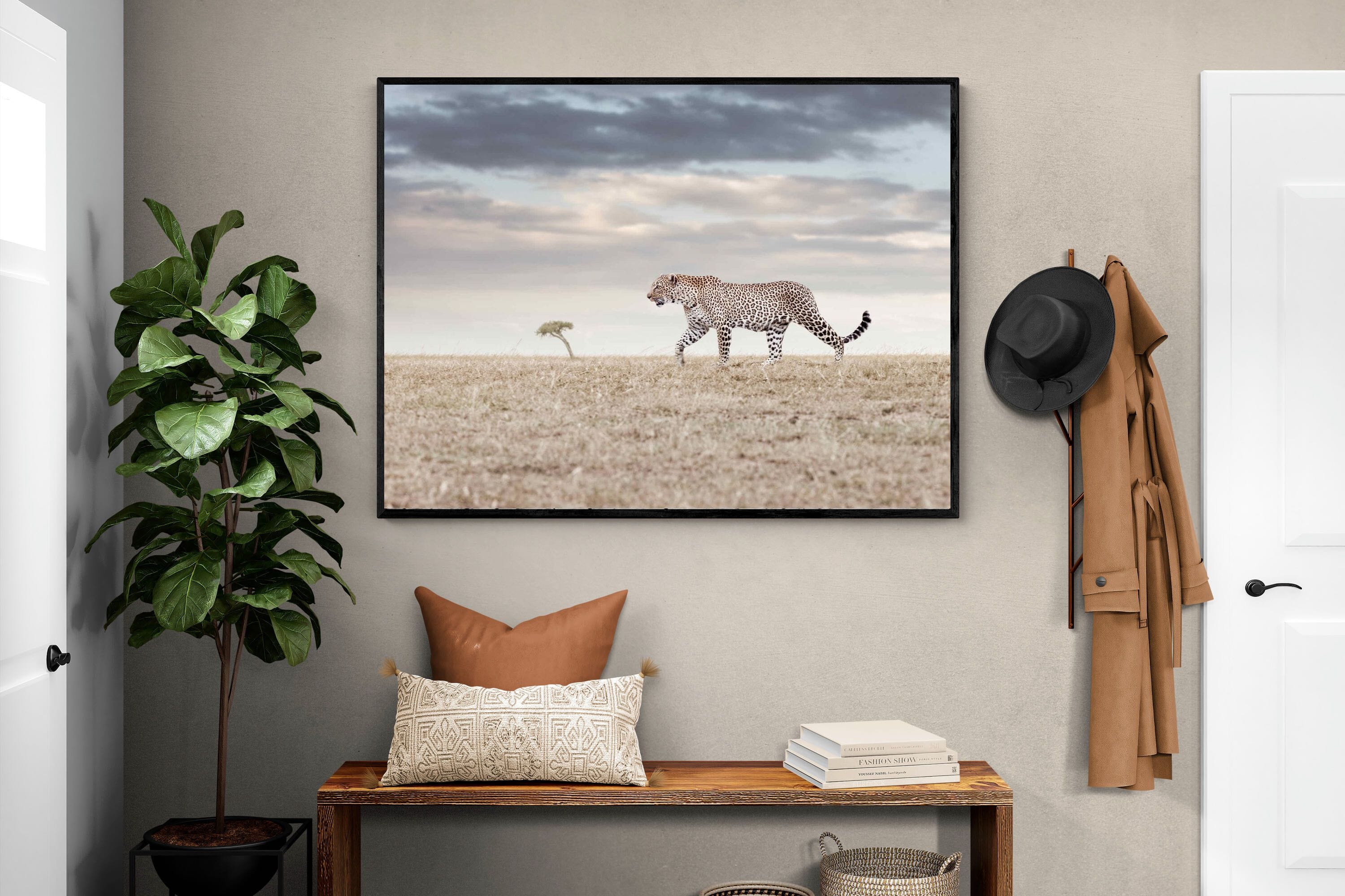 Leopard Prowl-Wall_Art-120 x 90cm-Mounted Canvas-Black-Pixalot