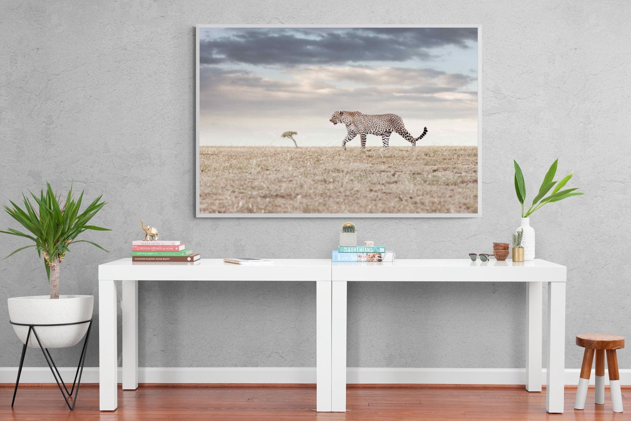 Leopard Prowl-Wall_Art-150 x 100cm-Mounted Canvas-White-Pixalot