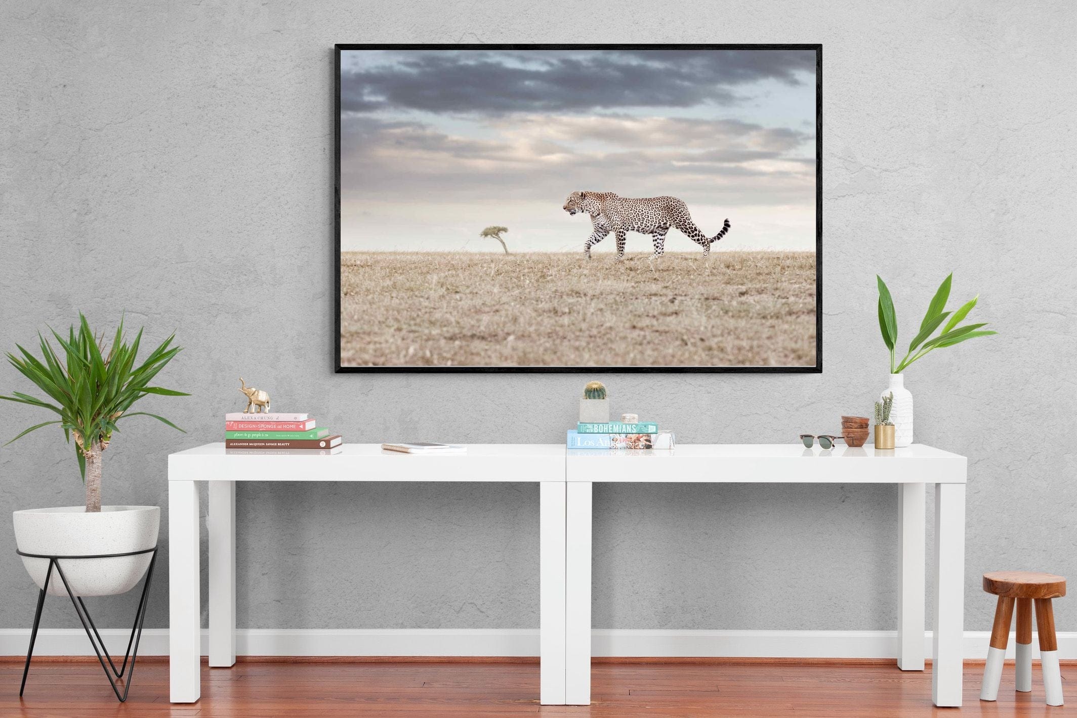 Leopard Prowl-Wall_Art-150 x 100cm-Mounted Canvas-Black-Pixalot