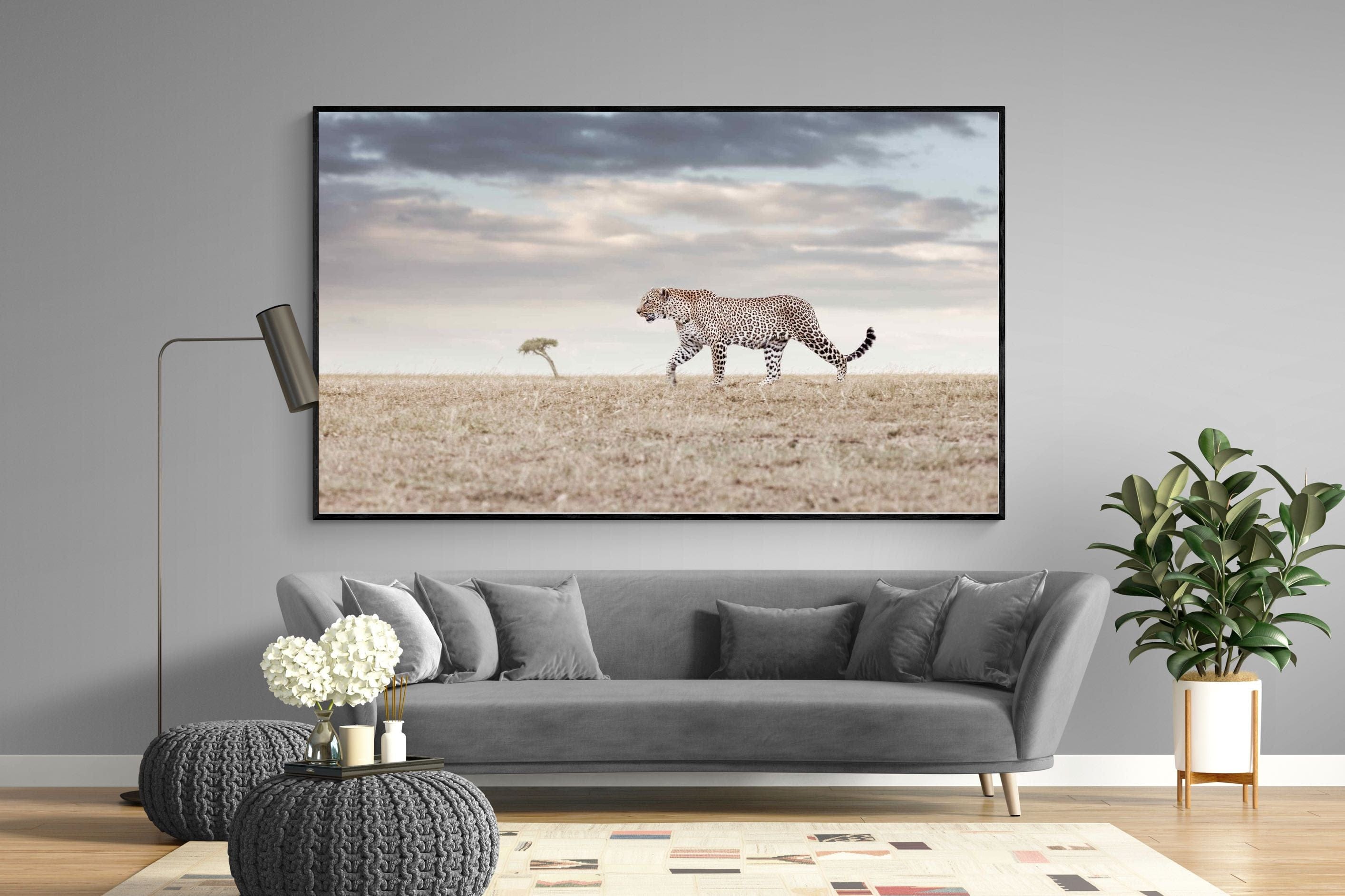 Leopard Prowl-Wall_Art-220 x 130cm-Mounted Canvas-Black-Pixalot