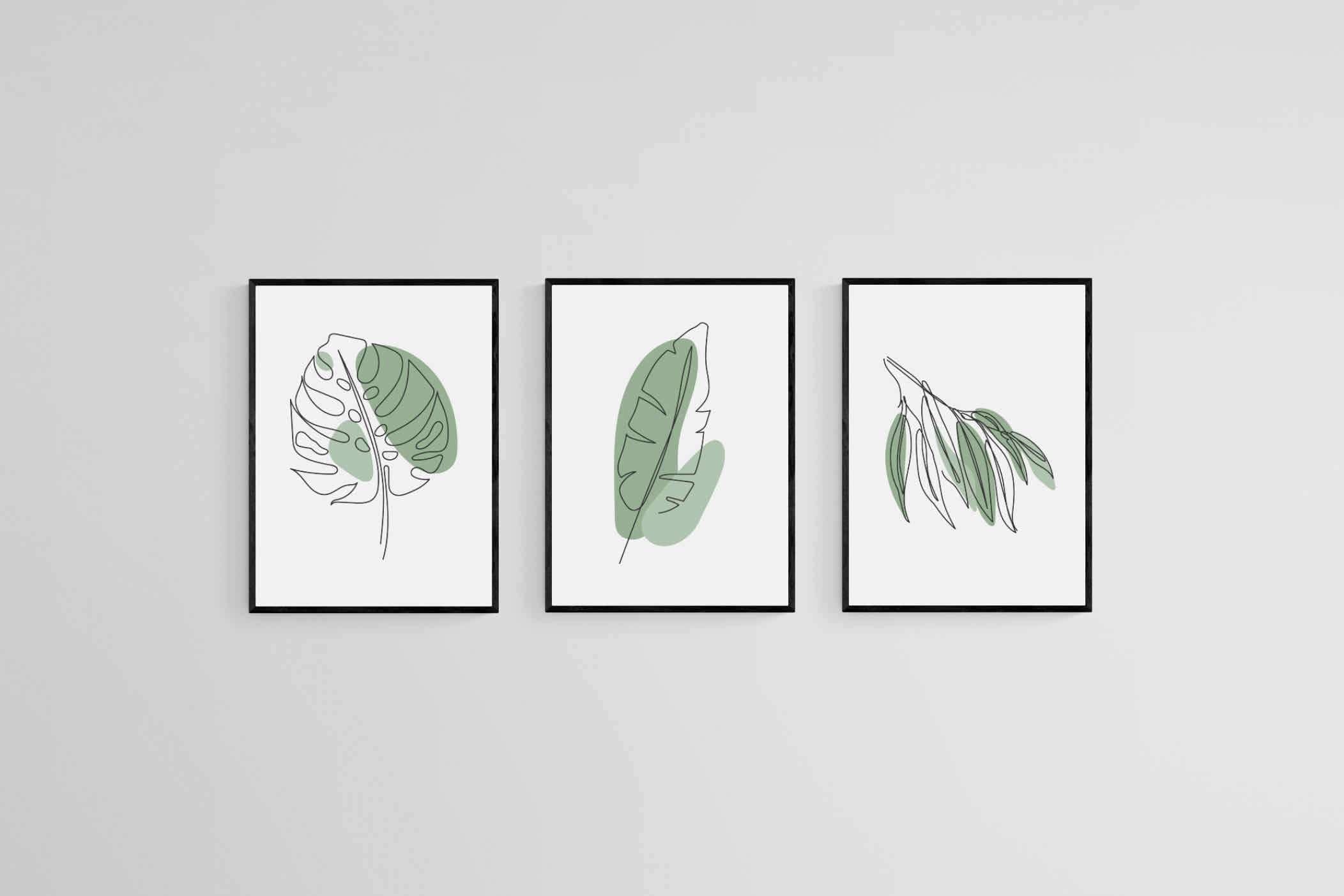 Line Drawn Foliage Set-Wall_Art-45 x 60cm (x3)-Mounted Canvas-Black-Pixalot