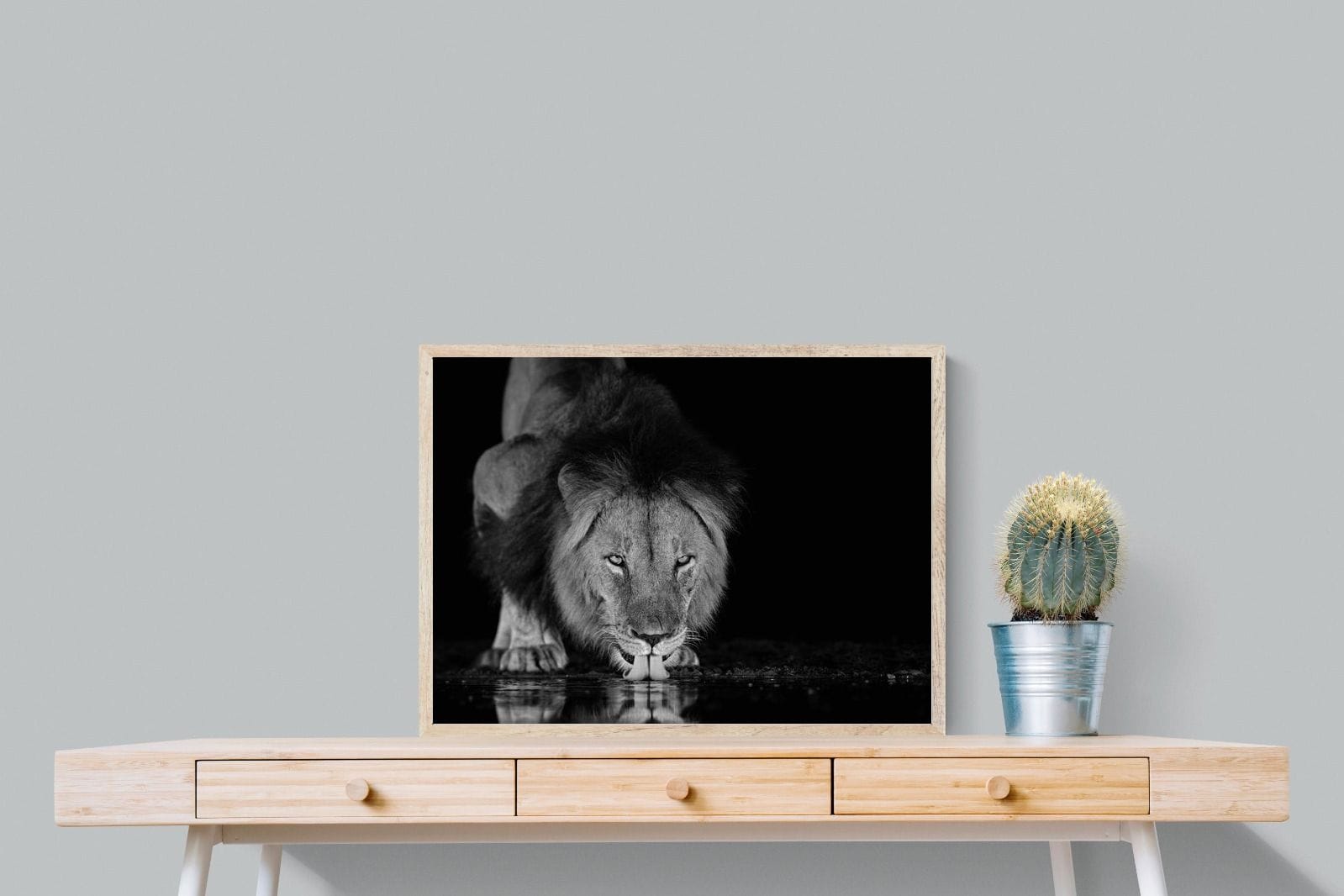 Lion Lake-Wall_Art-80 x 60cm-Mounted Canvas-Wood-Pixalot