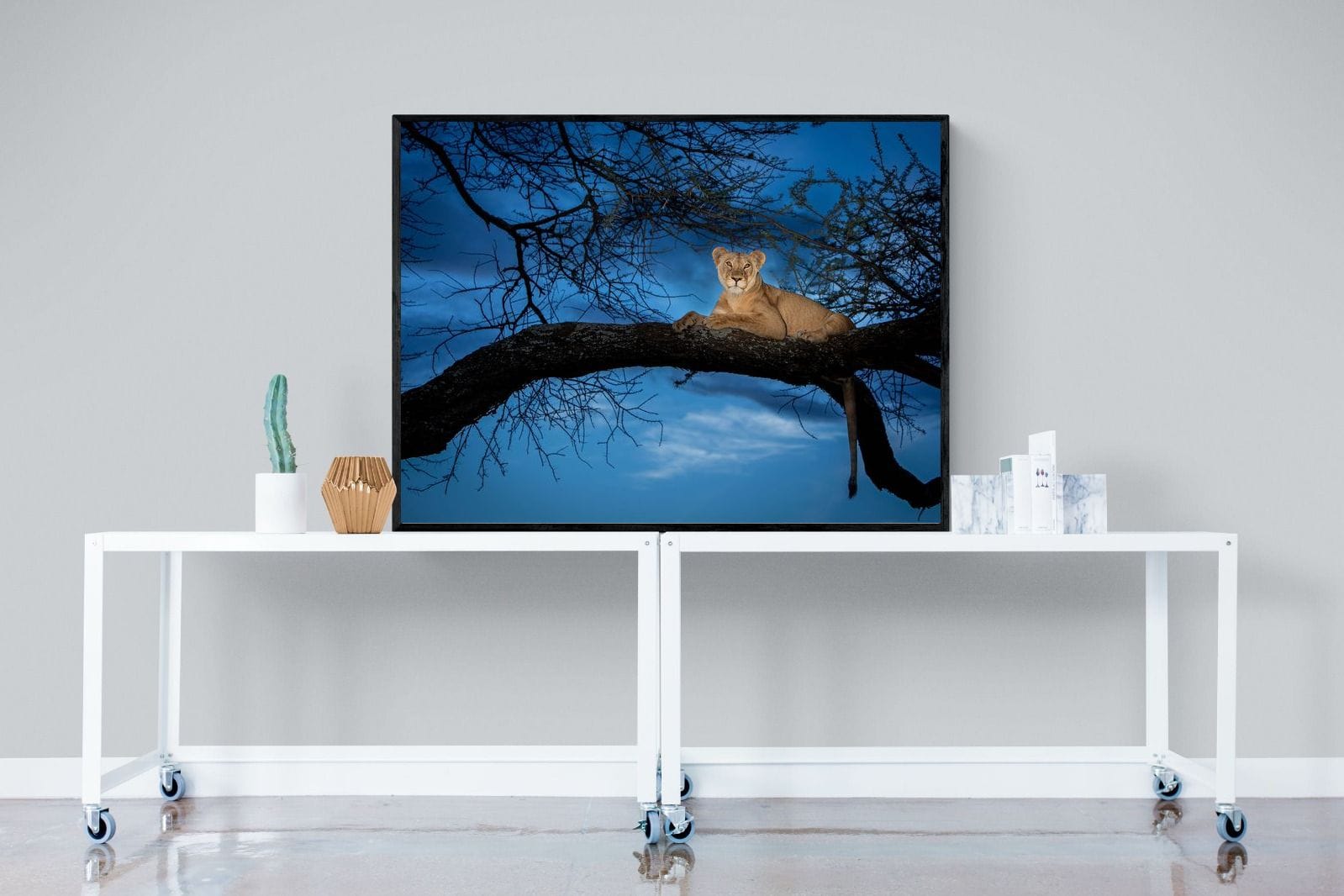 Lion at Dusk-Wall_Art-120 x 90cm-Mounted Canvas-Black-Pixalot