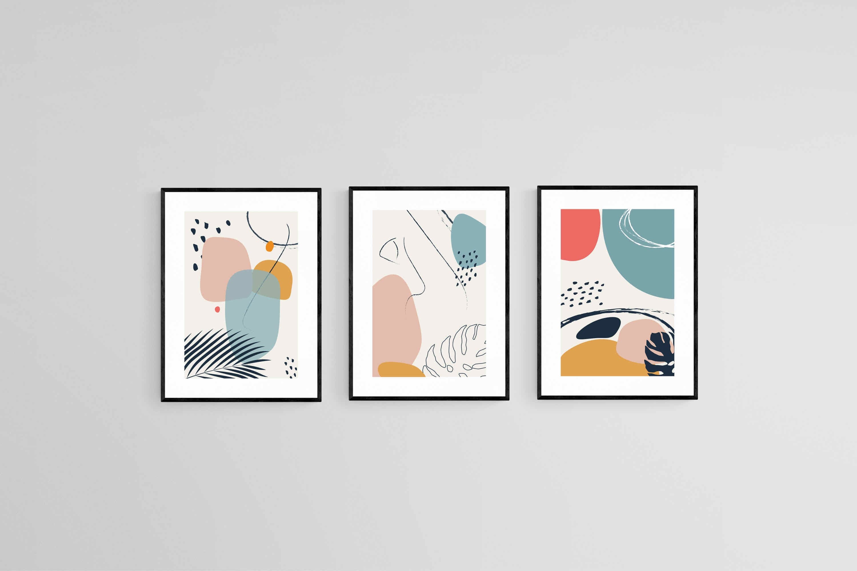 Matisse Style Set-Wall_Art-45 x 60cm (x3)-Framed Print-Black-Pixalot