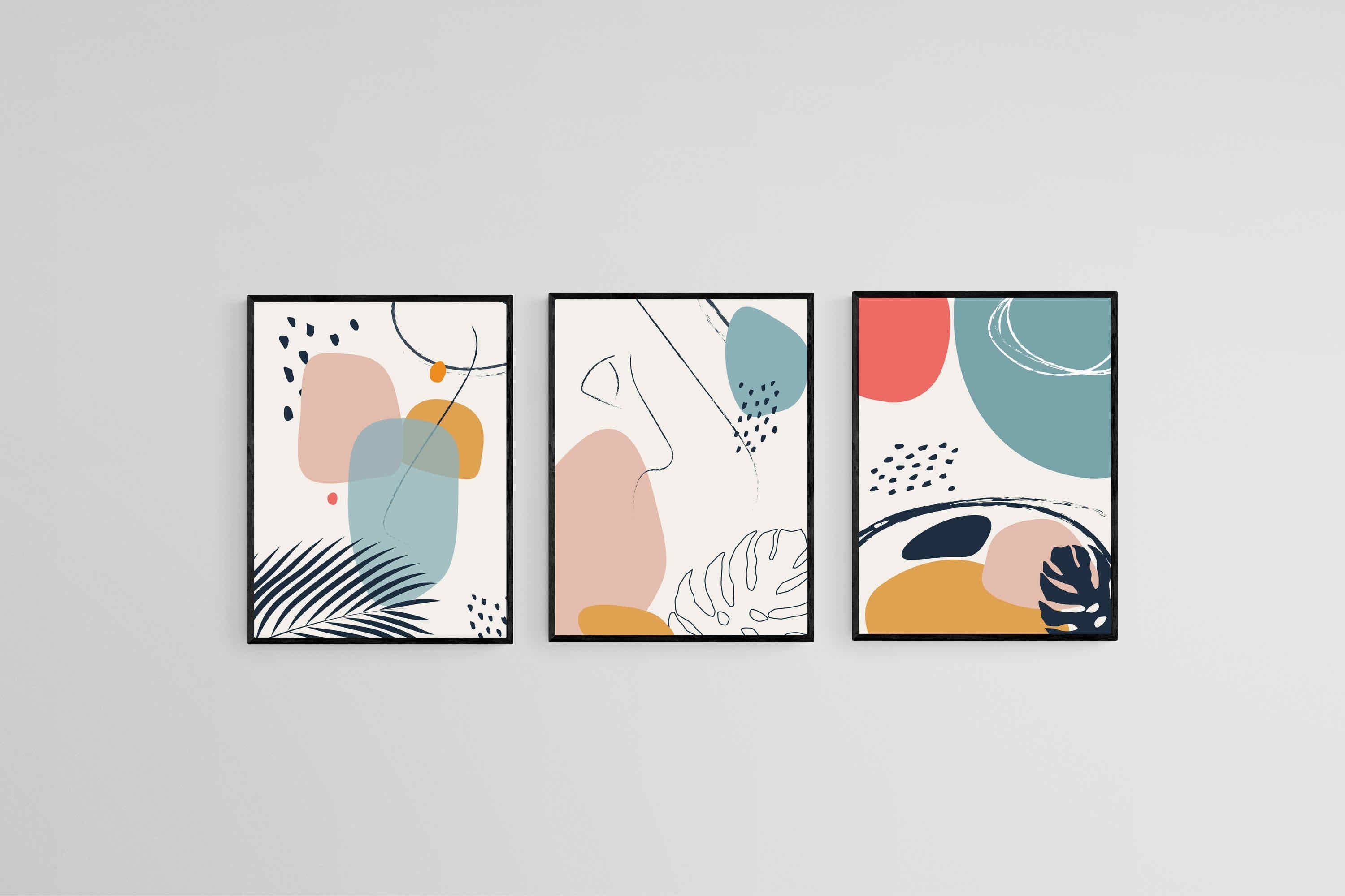 Matisse Style Set-Wall_Art-45 x 60cm (x3)-Mounted Canvas-Black-Pixalot