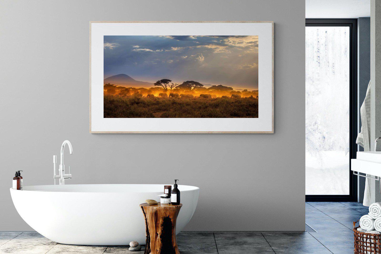 Migrating Elephants-Wall_Art-180 x 110cm-Framed Print-Wood-Pixalot