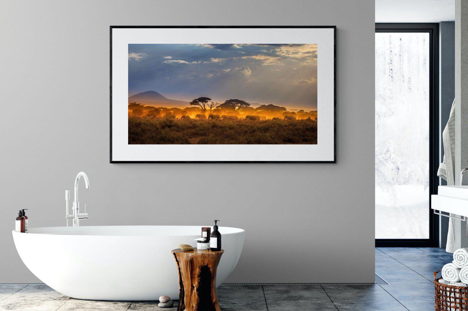 Migrating Elephants-Wall_Art-180 x 110cm-Framed Print-Black-Pixalot