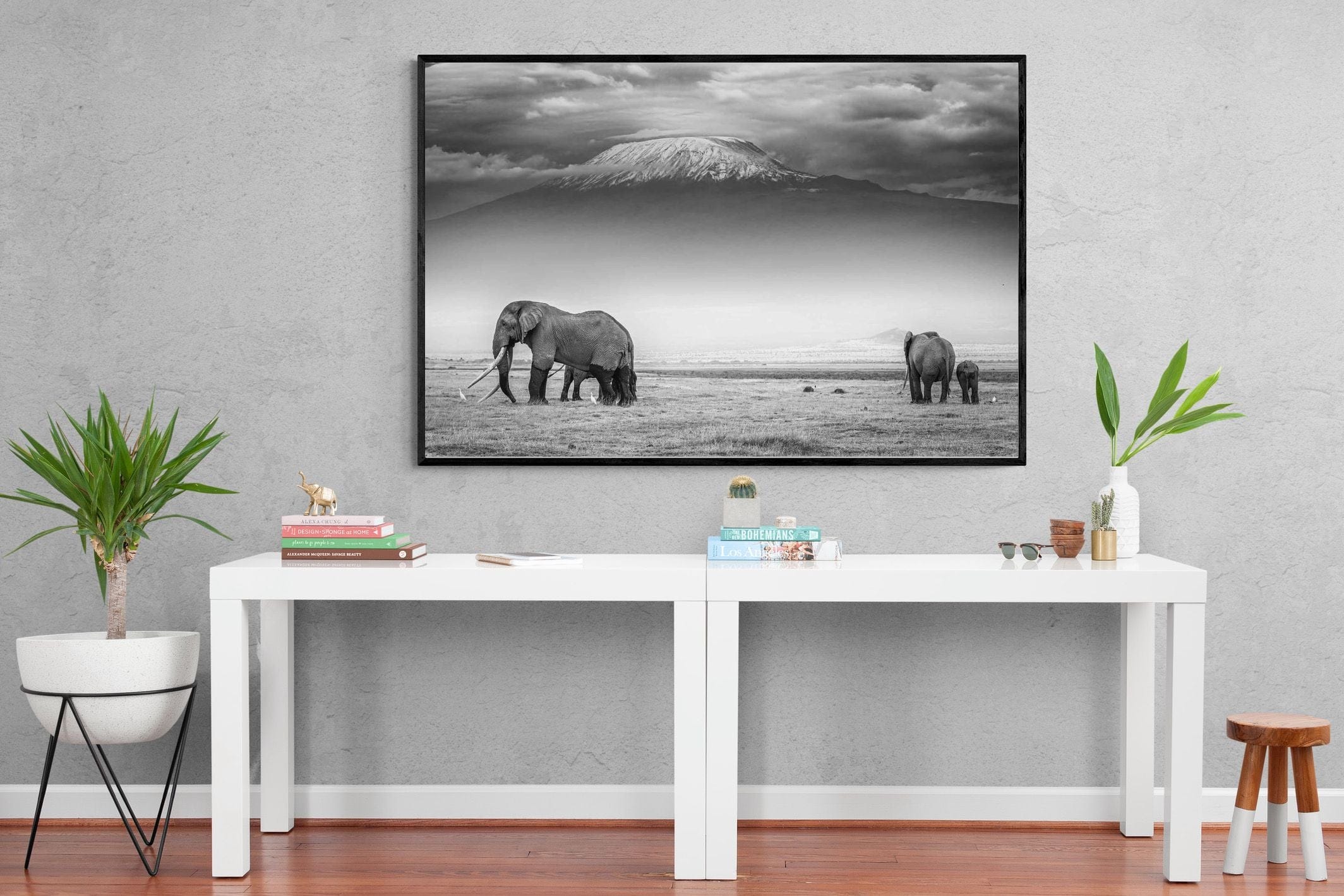 Mountain Ele-Wall_Art-150 x 100cm-Mounted Canvas-Black-Pixalot