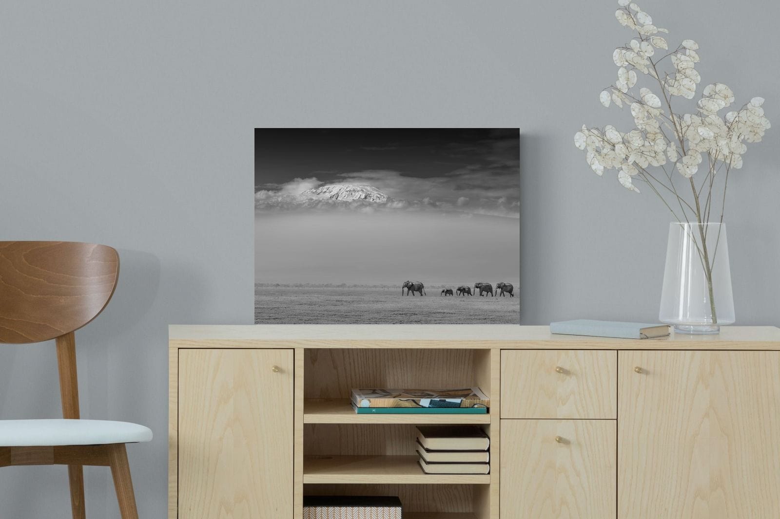 Mountain Elephants-Wall_Art-60 x 45cm-Mounted Canvas-No Frame-Pixalot