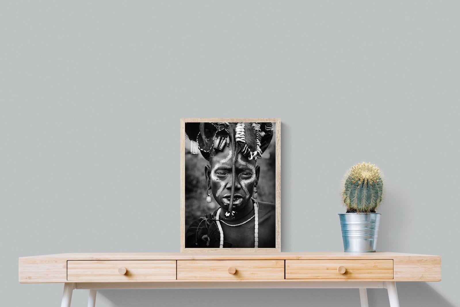 Mursi Tribesman-Wall_Art-45 x 60cm-Mounted Canvas-Wood-Pixalot