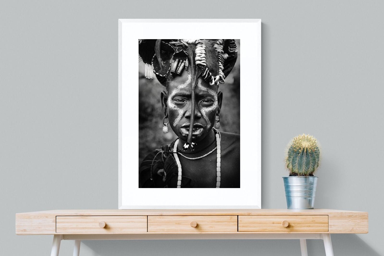 Mursi Tribesman-Wall_Art-75 x 100cm-Framed Print-White-Pixalot