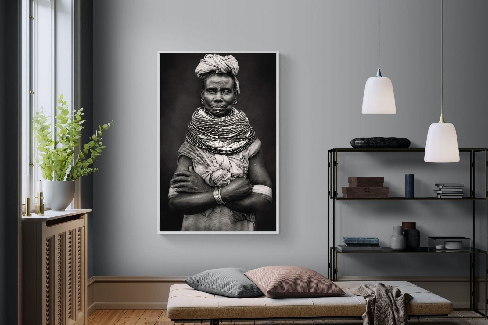 Nyangatom Woman-Wall_Art-120 x 180cm-Mounted Canvas-White-Pixalot