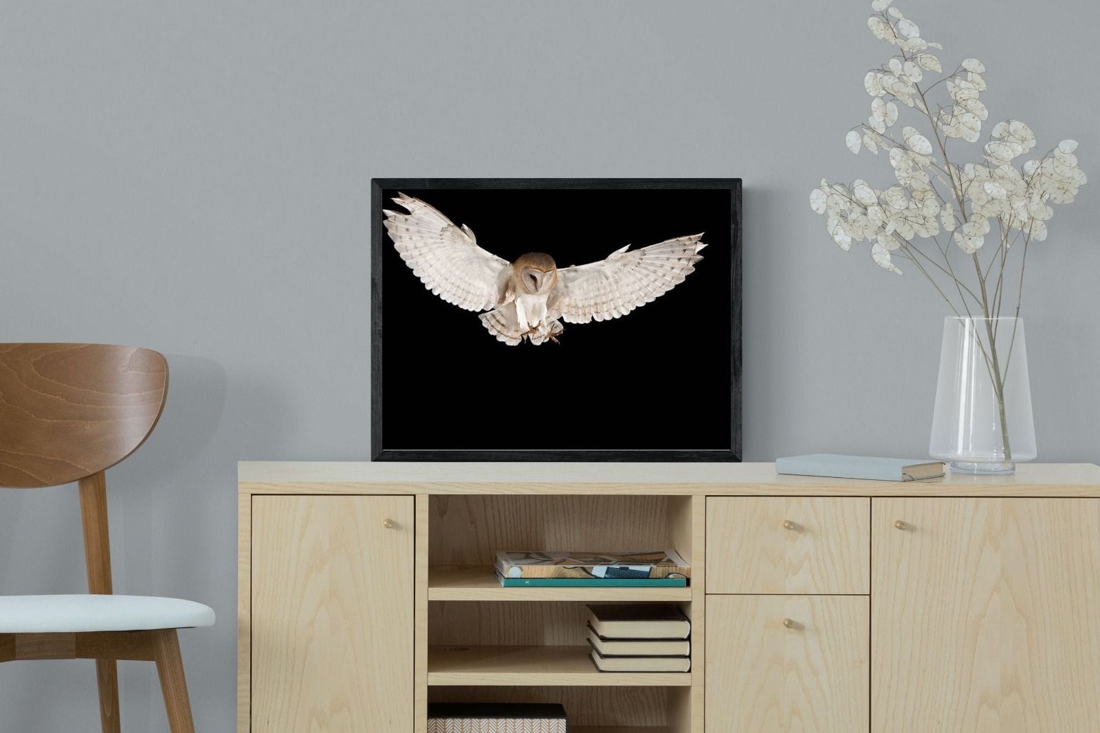 Owl Attack-Wall_Art-60 x 45cm-Mounted Canvas-Black-Pixalot