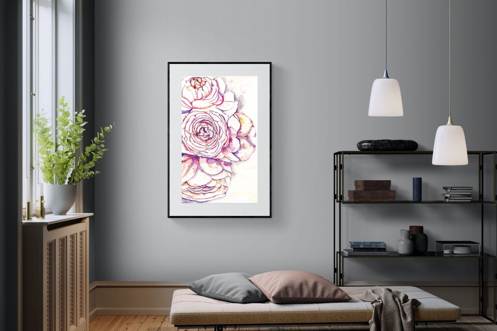 Painted Peonies-Wall_Art-100 x 150cm-Framed Print-Black-Pixalot