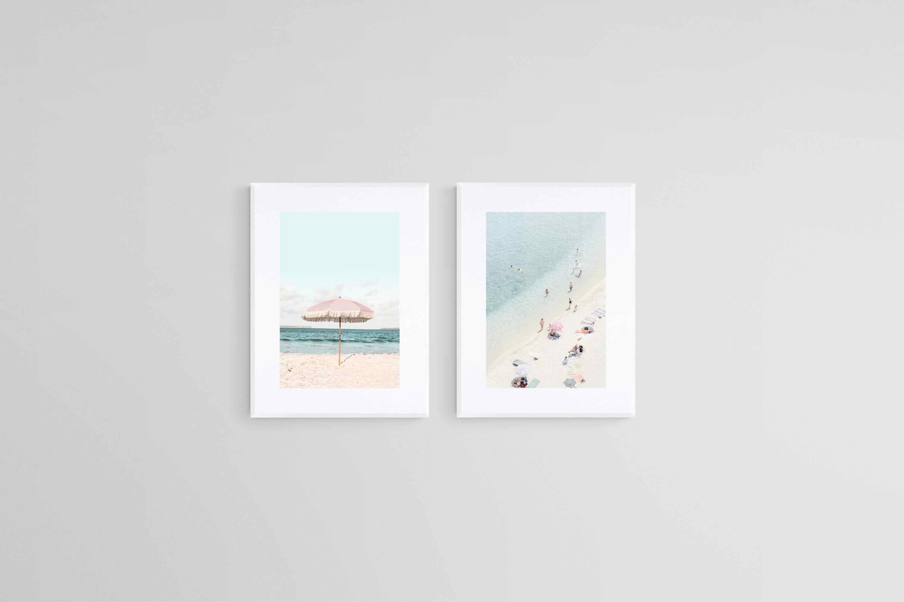 Parasols & Paddling Set-Wall_Art-45 x 60cm (x2)-Framed Print-White-Pixalot