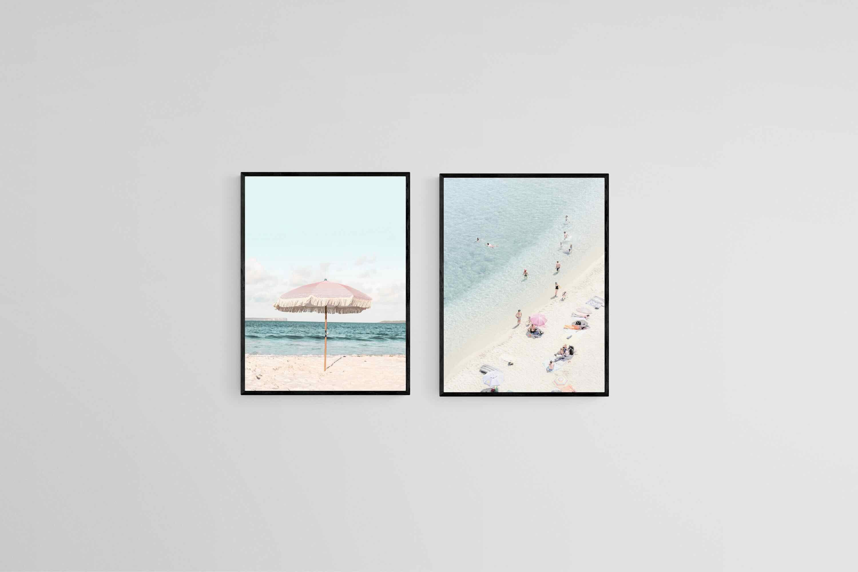 Parasols & Paddling Set-Wall_Art-45 x 60cm (x2)-Mounted Canvas-Black-Pixalot