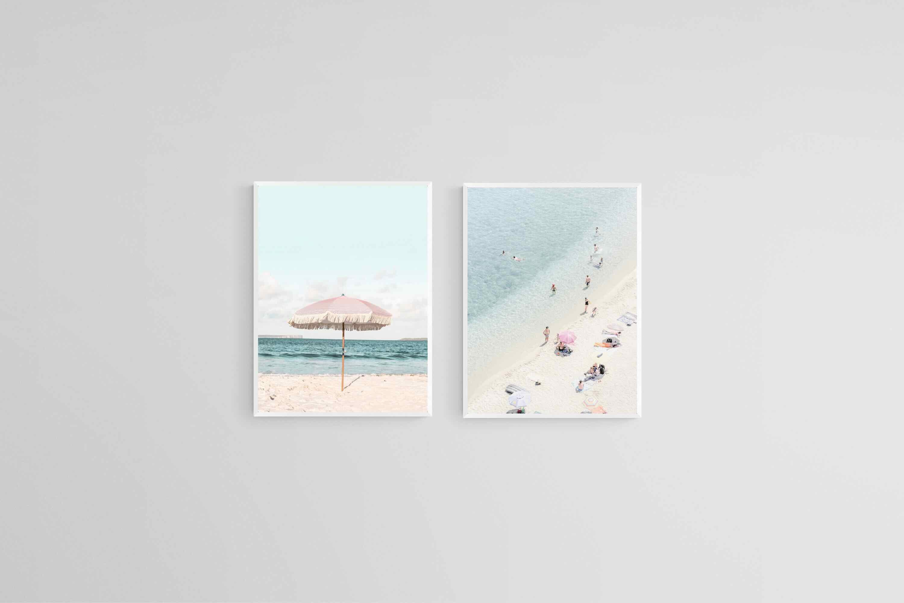 Parasols & Paddling Set-Wall_Art-45 x 60cm (x2)-Mounted Canvas-White-Pixalot