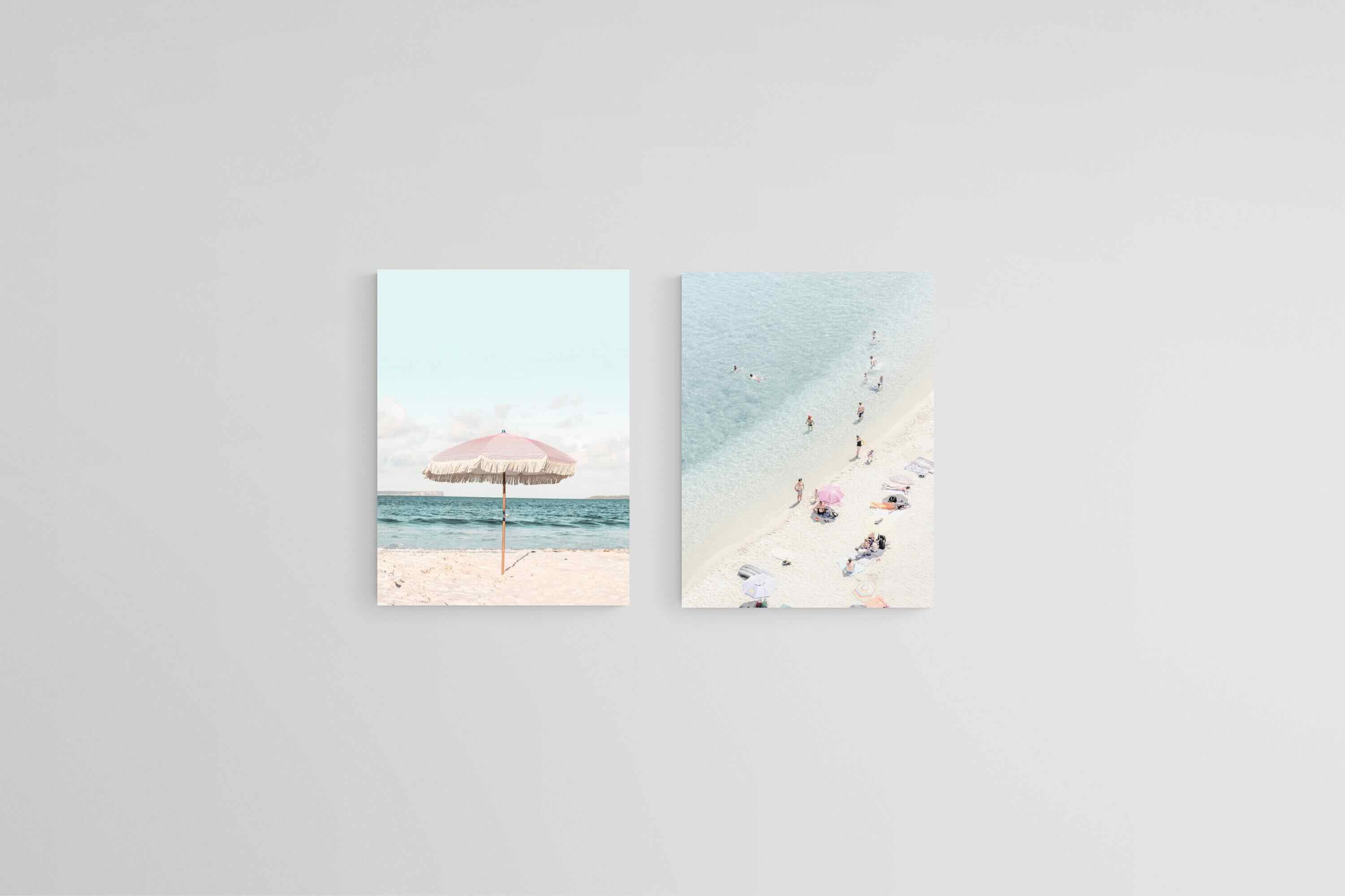 Parasols & Paddling Set-Wall_Art-45 x 60cm (x2)-Mounted Canvas-No Frame-Pixalot