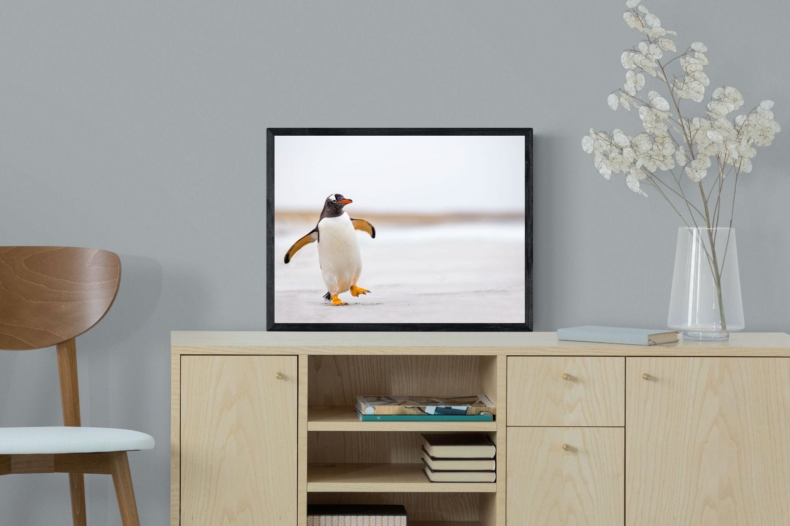 Penguin Steps-Wall_Art-60 x 45cm-Mounted Canvas-Black-Pixalot