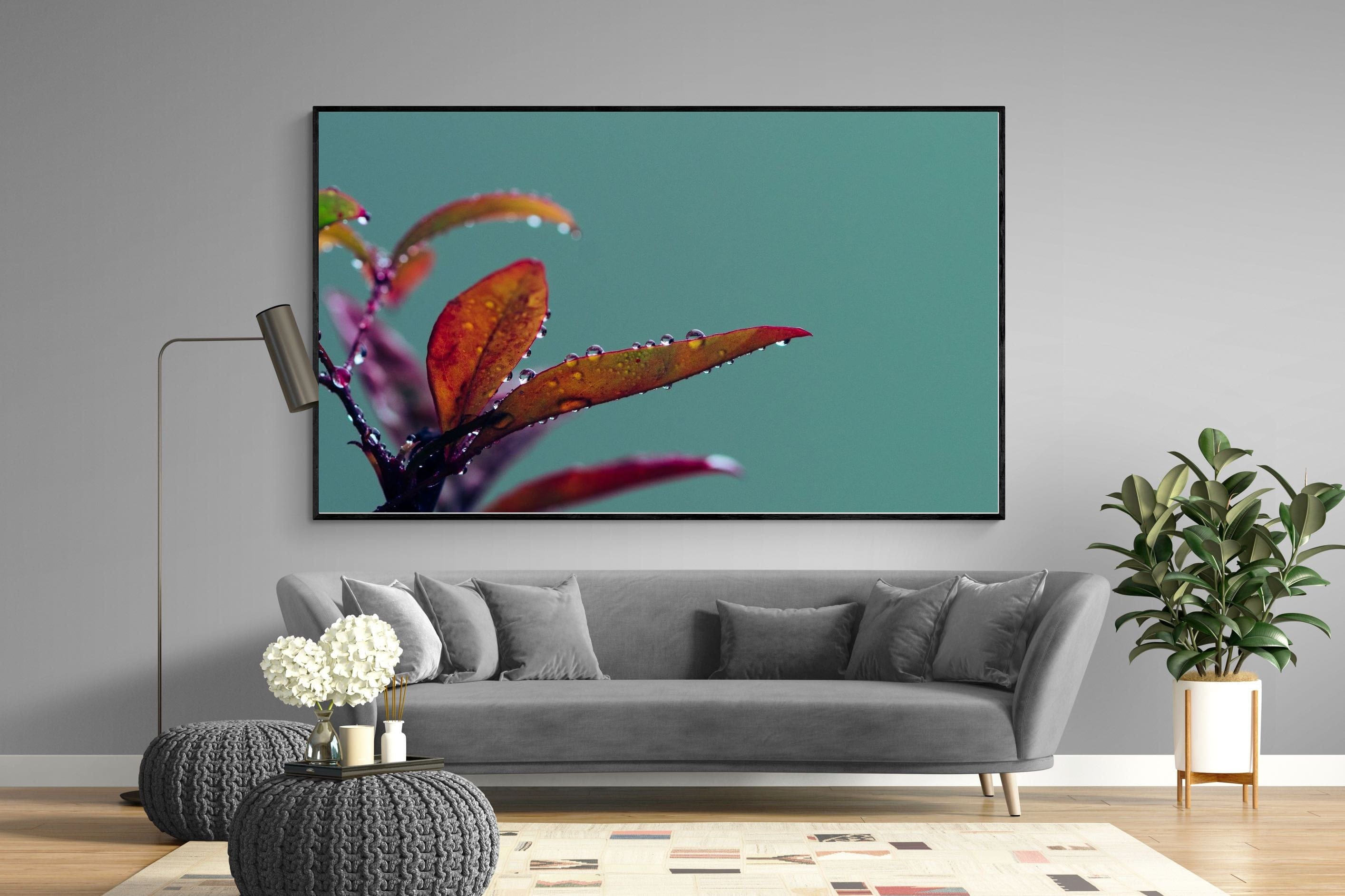 Petal Droplets-Wall_Art-220 x 130cm-Mounted Canvas-Black-Pixalot