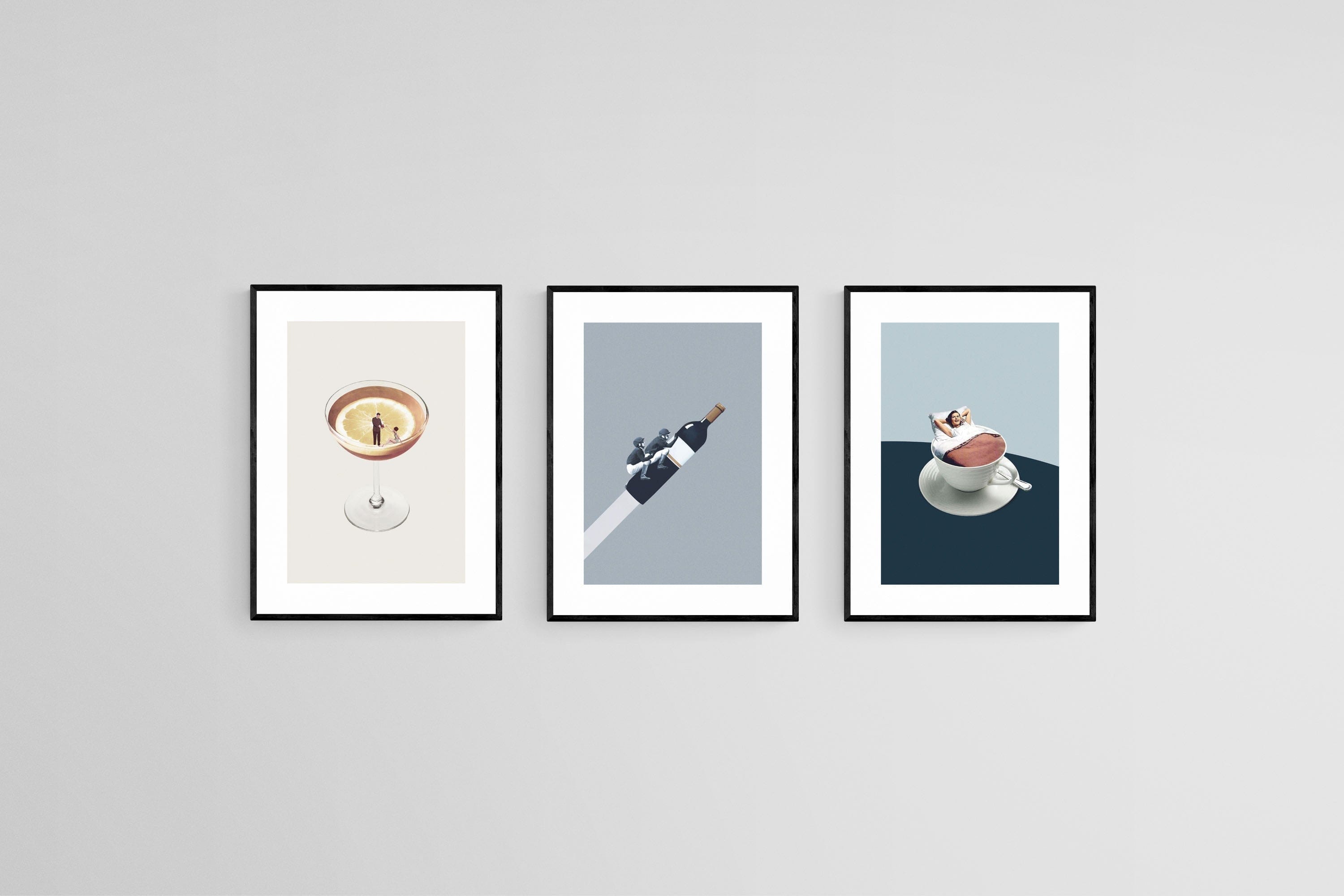 Quirky Vintage Set-Wall_Art-45 x 60cm (x3)-Framed Print-Black-Pixalot