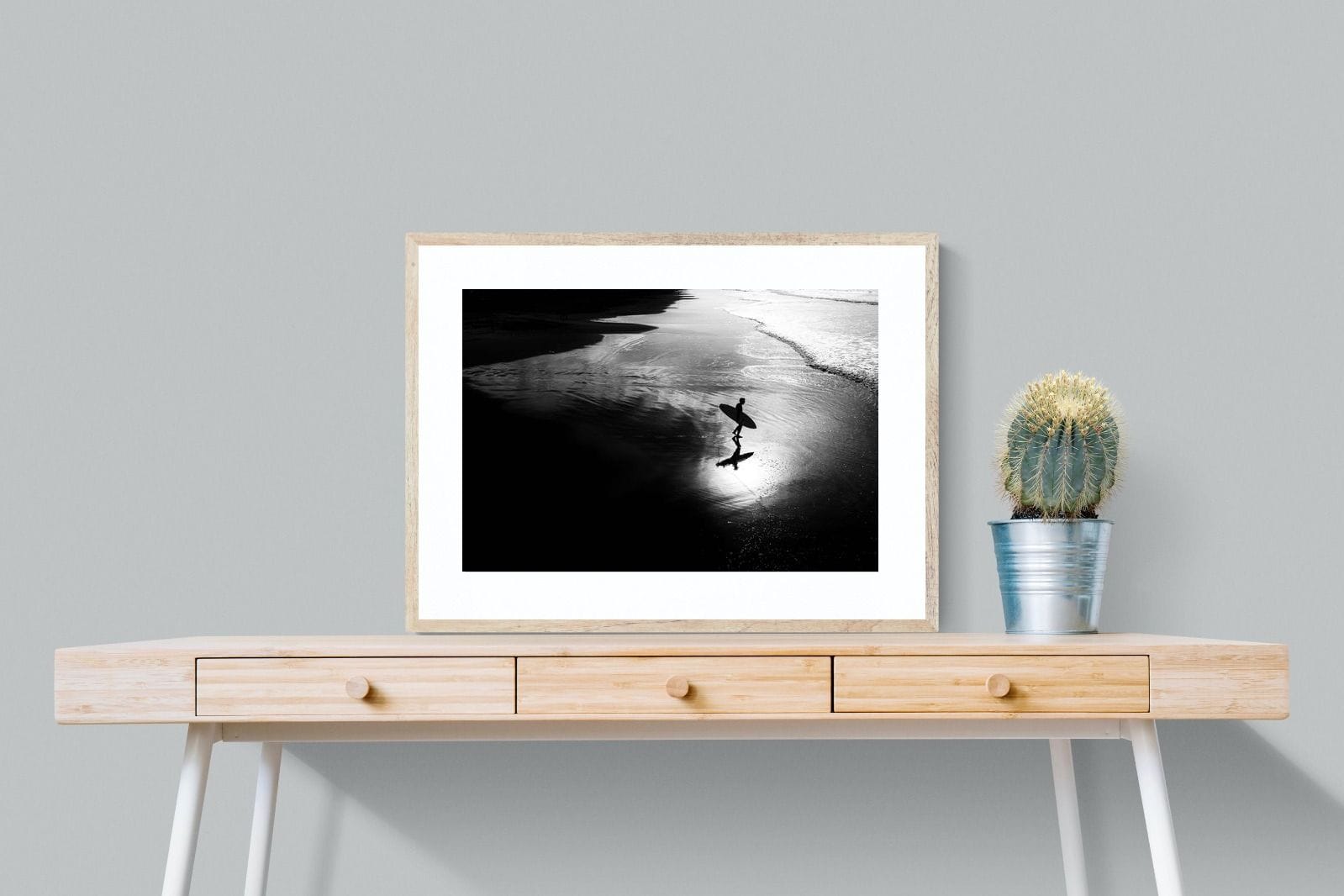 Silhouetted Surfer-Wall_Art-80 x 60cm-Framed Print-Wood-Pixalot