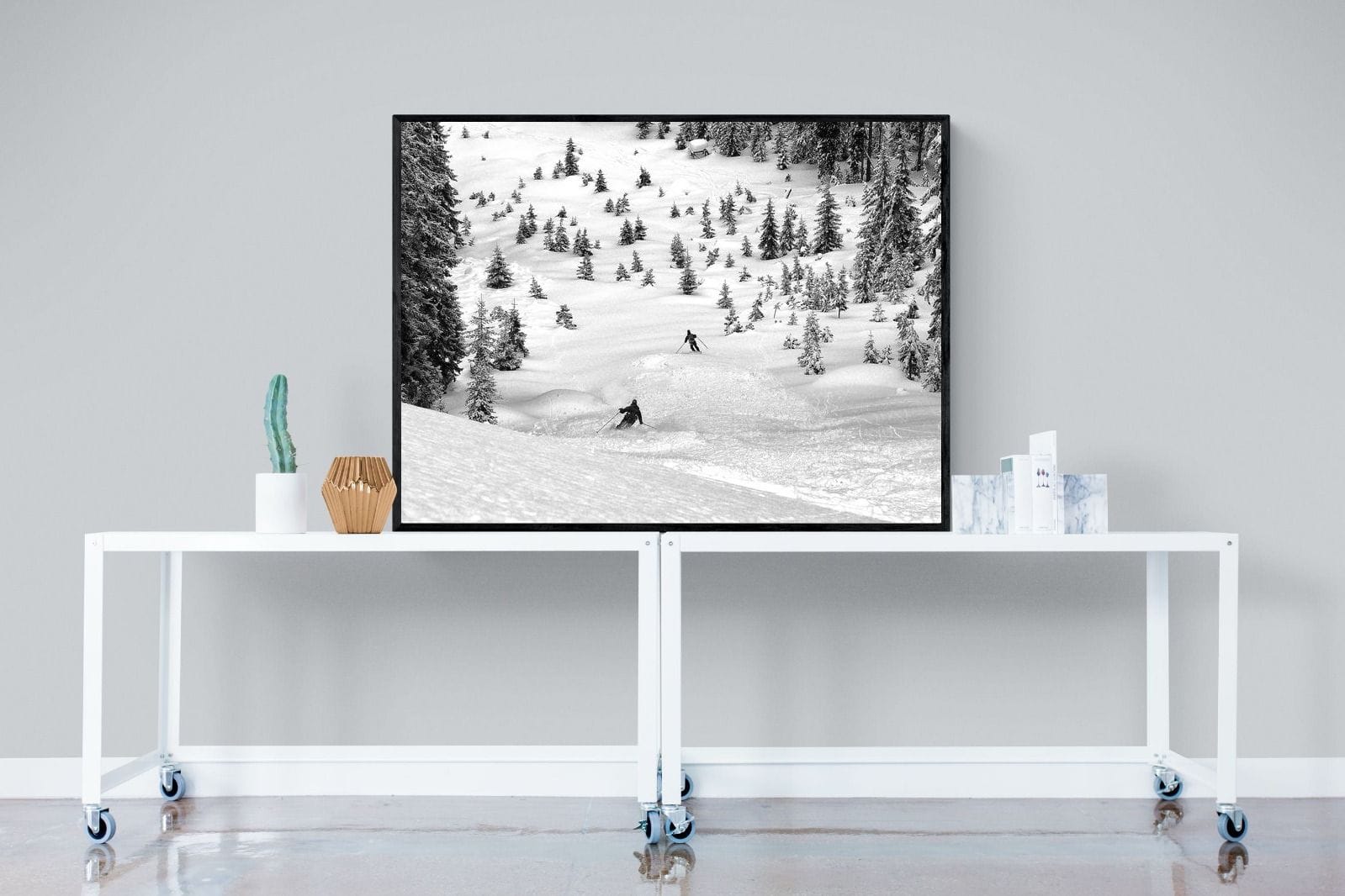 Ski Slope-Wall_Art-120 x 90cm-Mounted Canvas-Black-Pixalot