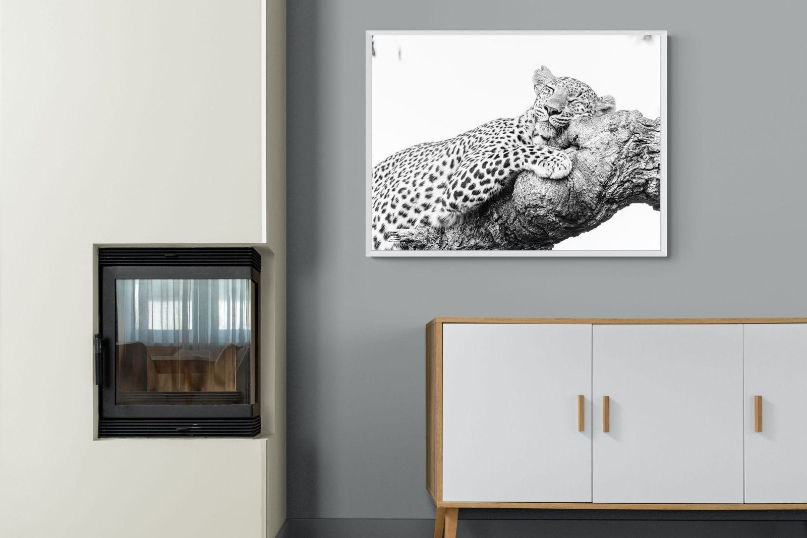 Sleeping Leopard-Wall_Art-100 x 75cm-Mounted Canvas-White-Pixalot