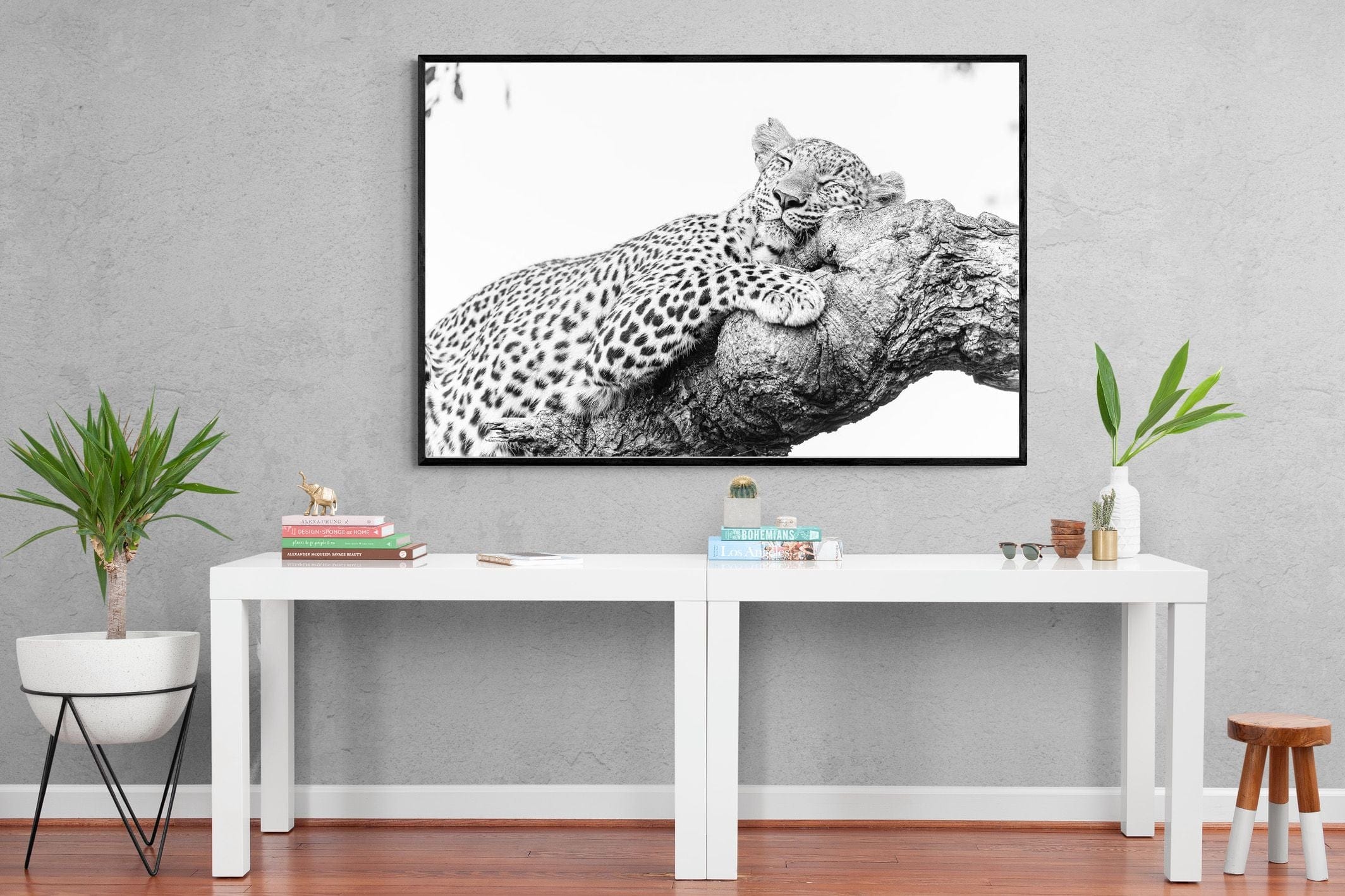 Sleeping Leopard-Wall_Art-150 x 100cm-Mounted Canvas-Black-Pixalot