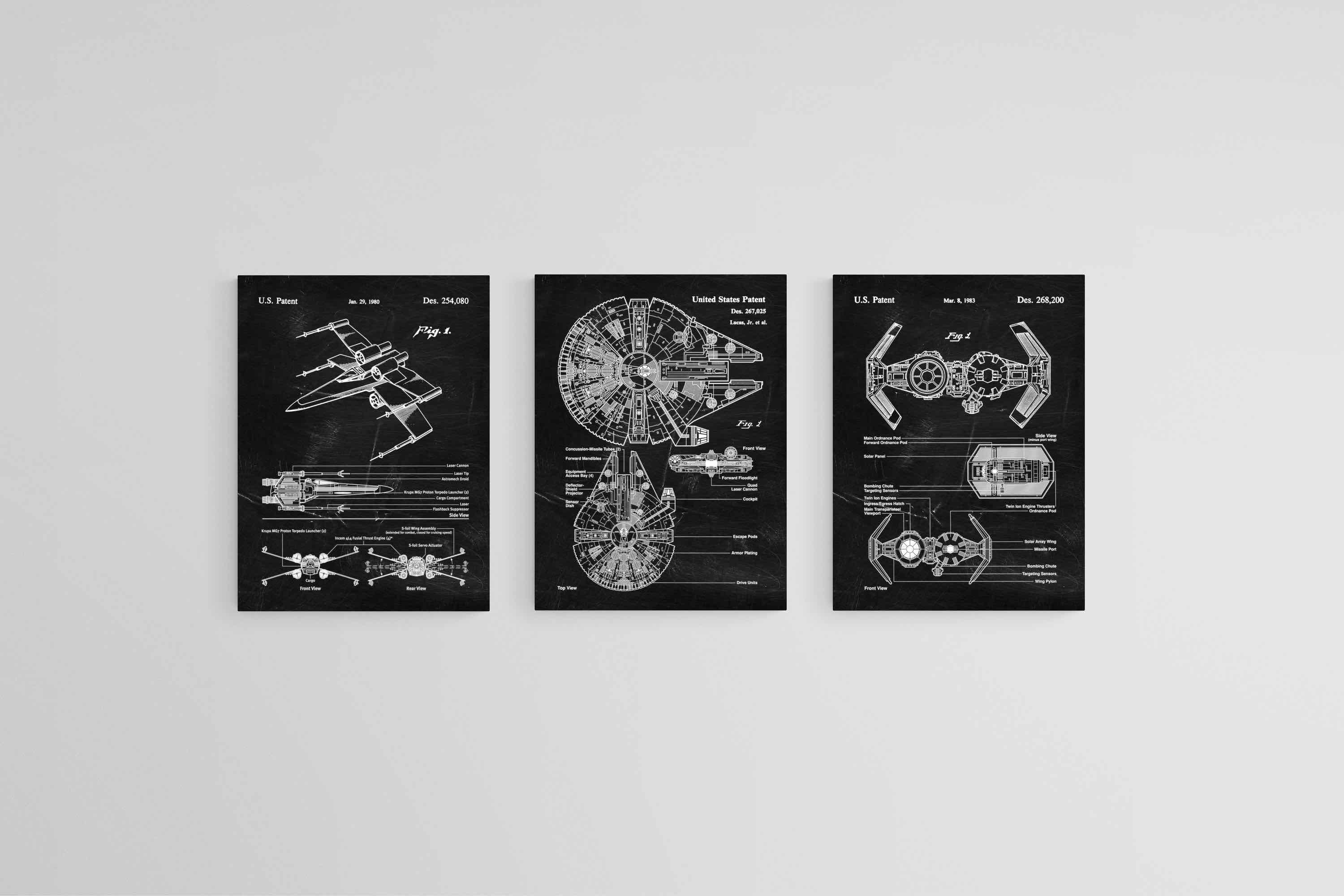 Star Wars Blueprints Set-Wall_Art-45 x 60cm (x3)-Mounted Canvas-No Frame-Pixalot