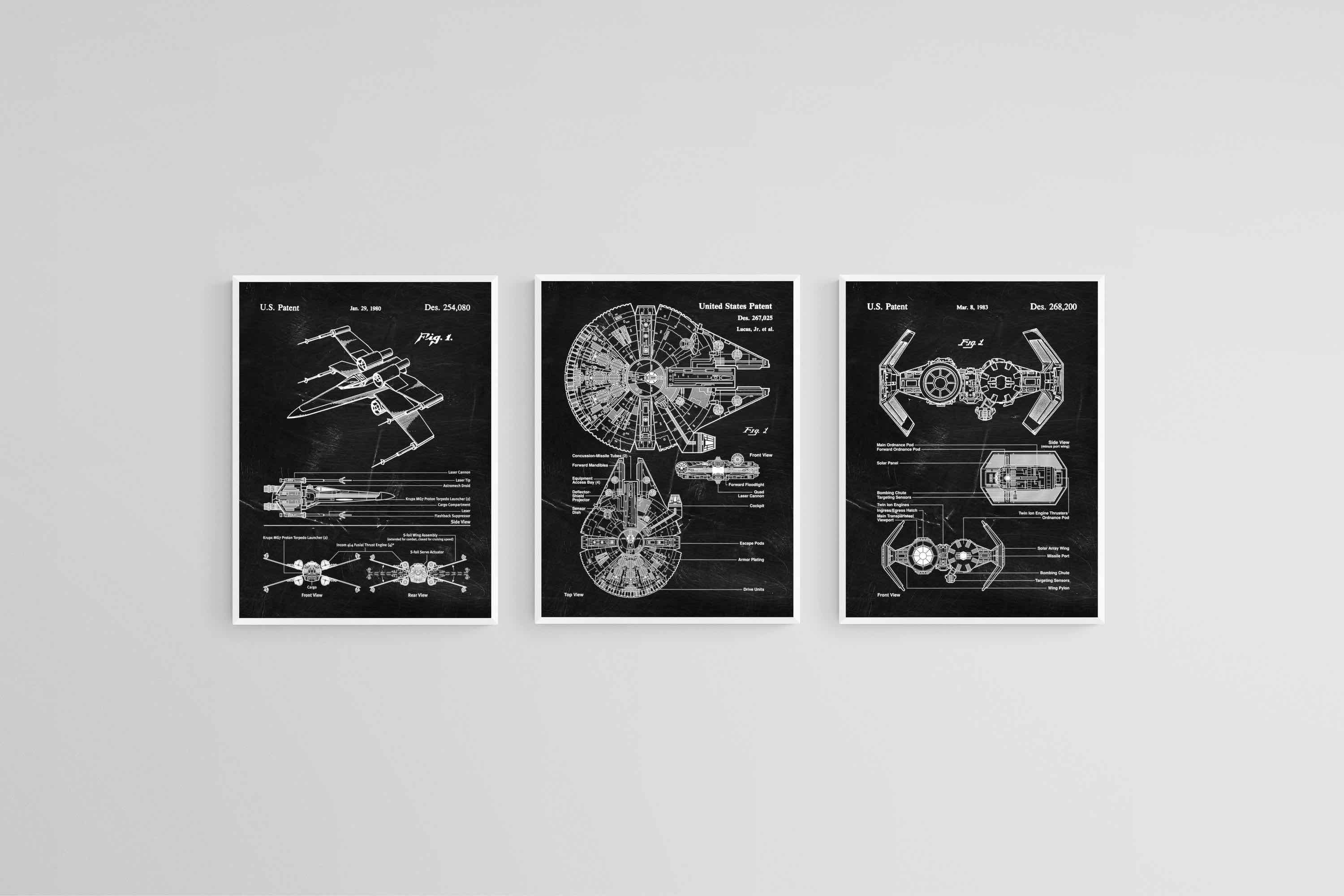 Star Wars Blueprints Set-Wall_Art-45 x 60cm (x3)-Mounted Canvas-White-Pixalot