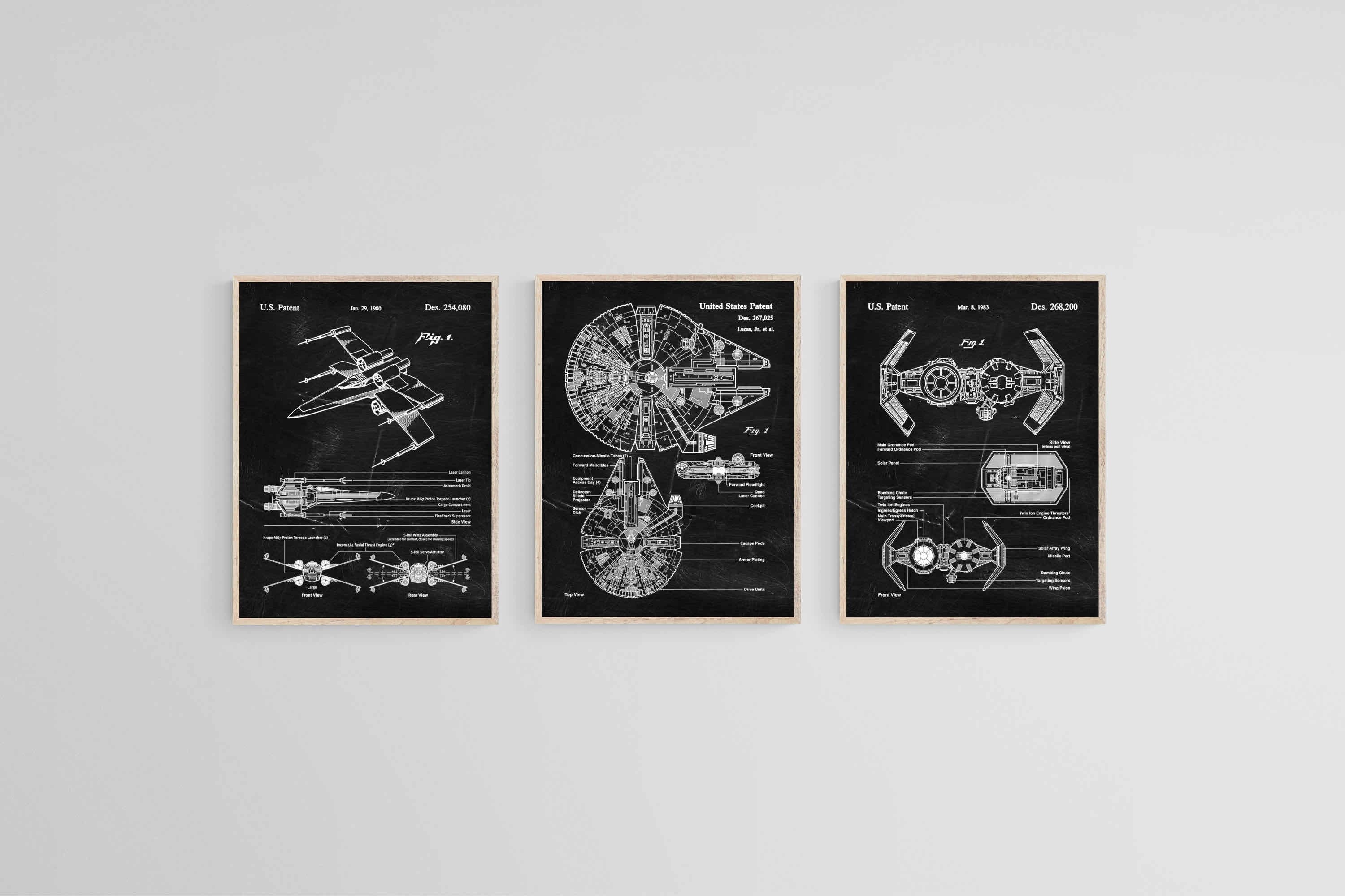 Star Wars Blueprints Set-Wall_Art-45 x 60cm (x3)-Mounted Canvas-Wood-Pixalot