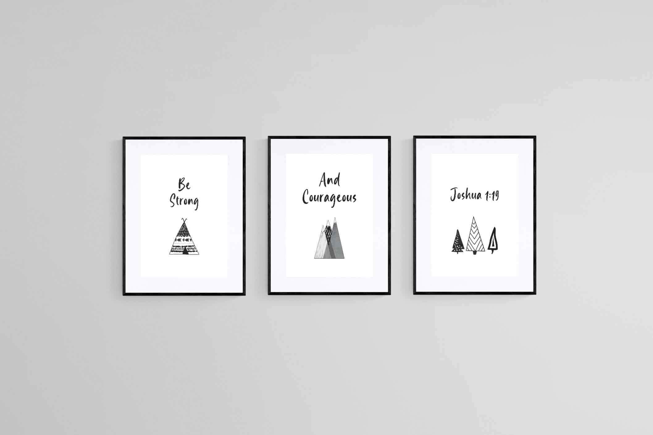 Strong & Courageous Set-Wall_Art-60 x 80cm (x3)-Framed Print-Black-Pixalot