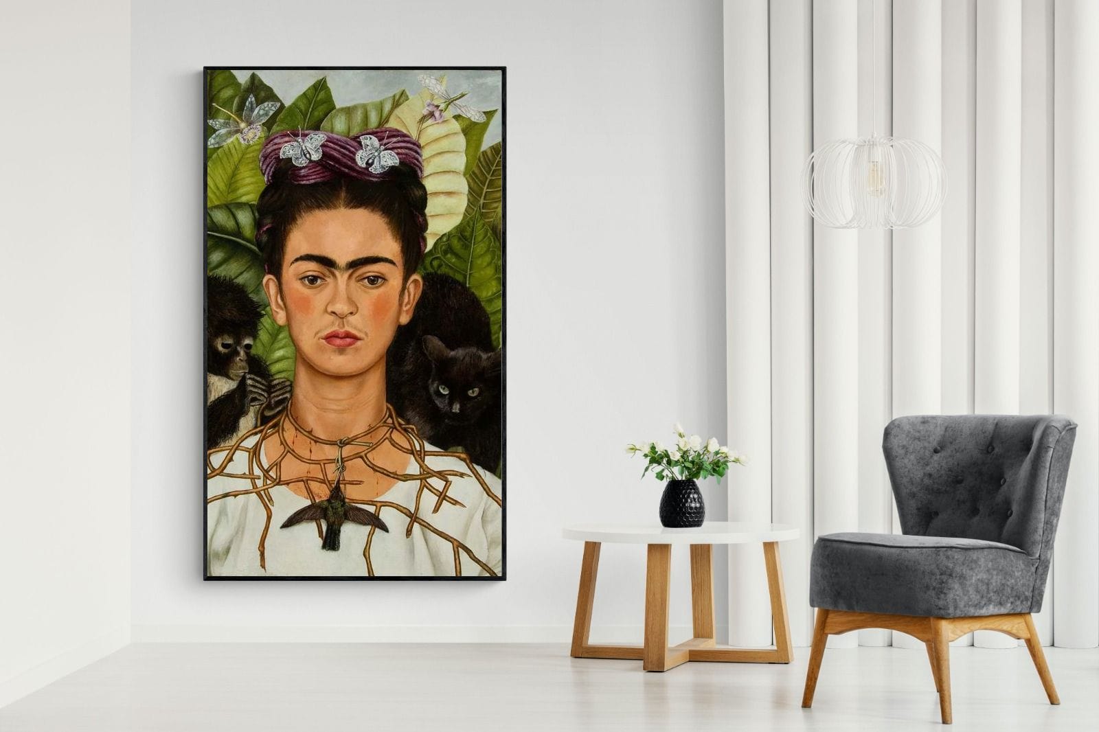 Thorn Necklace & Hummingbird-Wall_Art-130 x 220cm-Mounted Canvas-Black-Pixalot