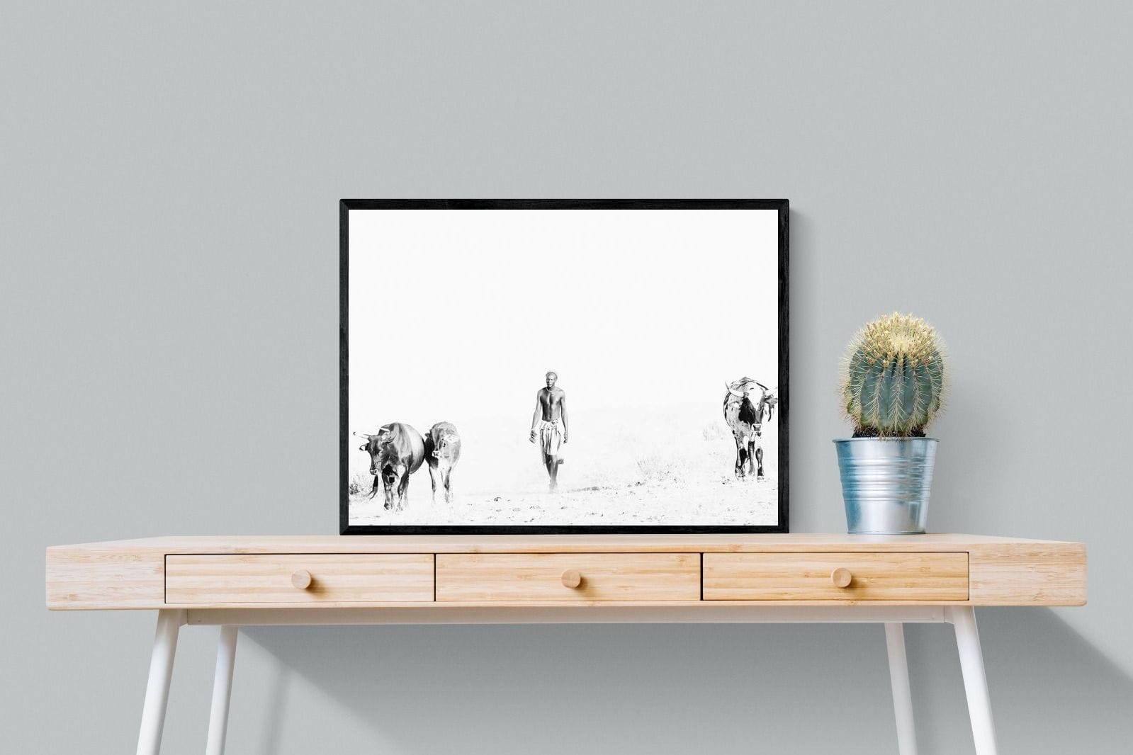 Turkana Herdsman-Wall_Art-80 x 60cm-Mounted Canvas-Black-Pixalot