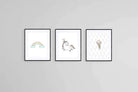 Unicorn & Rainbow Set-Wall_Art-45 x 60cm (x3)-Framed Print-Black-Pixalot