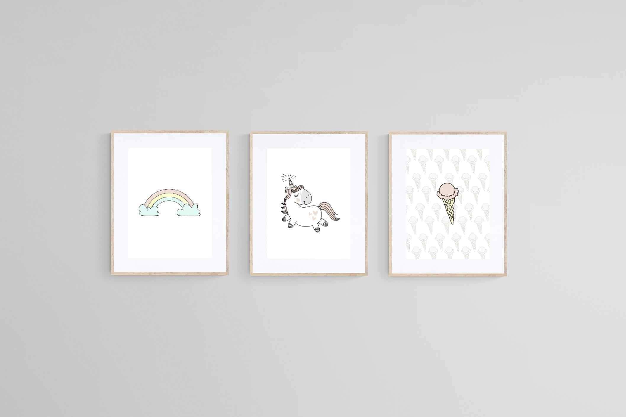 Unicorn & Rainbow Set-Wall_Art-45 x 60cm (x3)-Framed Print-Wood-Pixalot