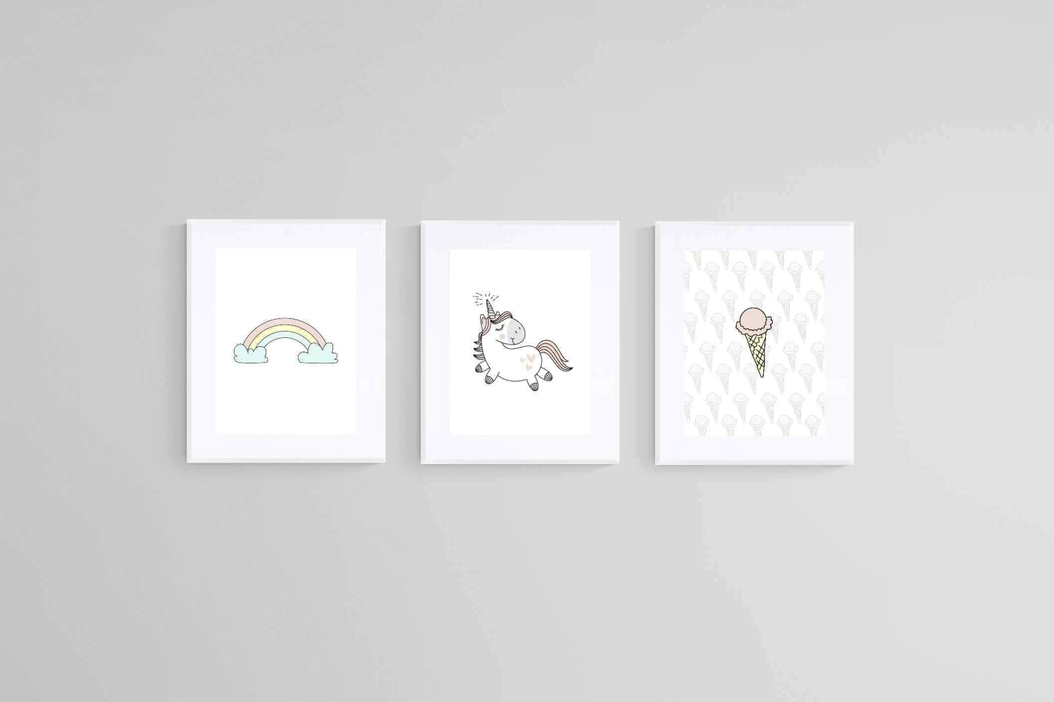 Unicorn & Rainbow Set-Wall_Art-45 x 60cm (x3)-Framed Print-White-Pixalot