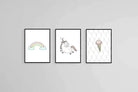 Unicorn & Rainbow Set-Wall_Art-45 x 60cm (x3)-Mounted Canvas-Black-Pixalot