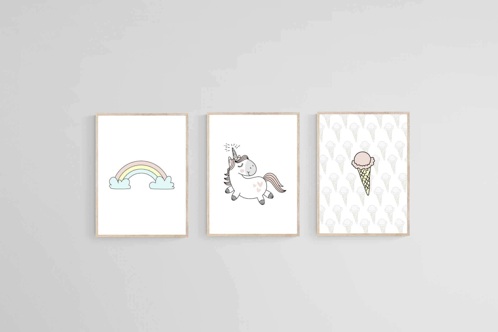 Unicorn & Rainbow Set-Wall_Art-45 x 60cm (x3)-Mounted Canvas-Wood-Pixalot