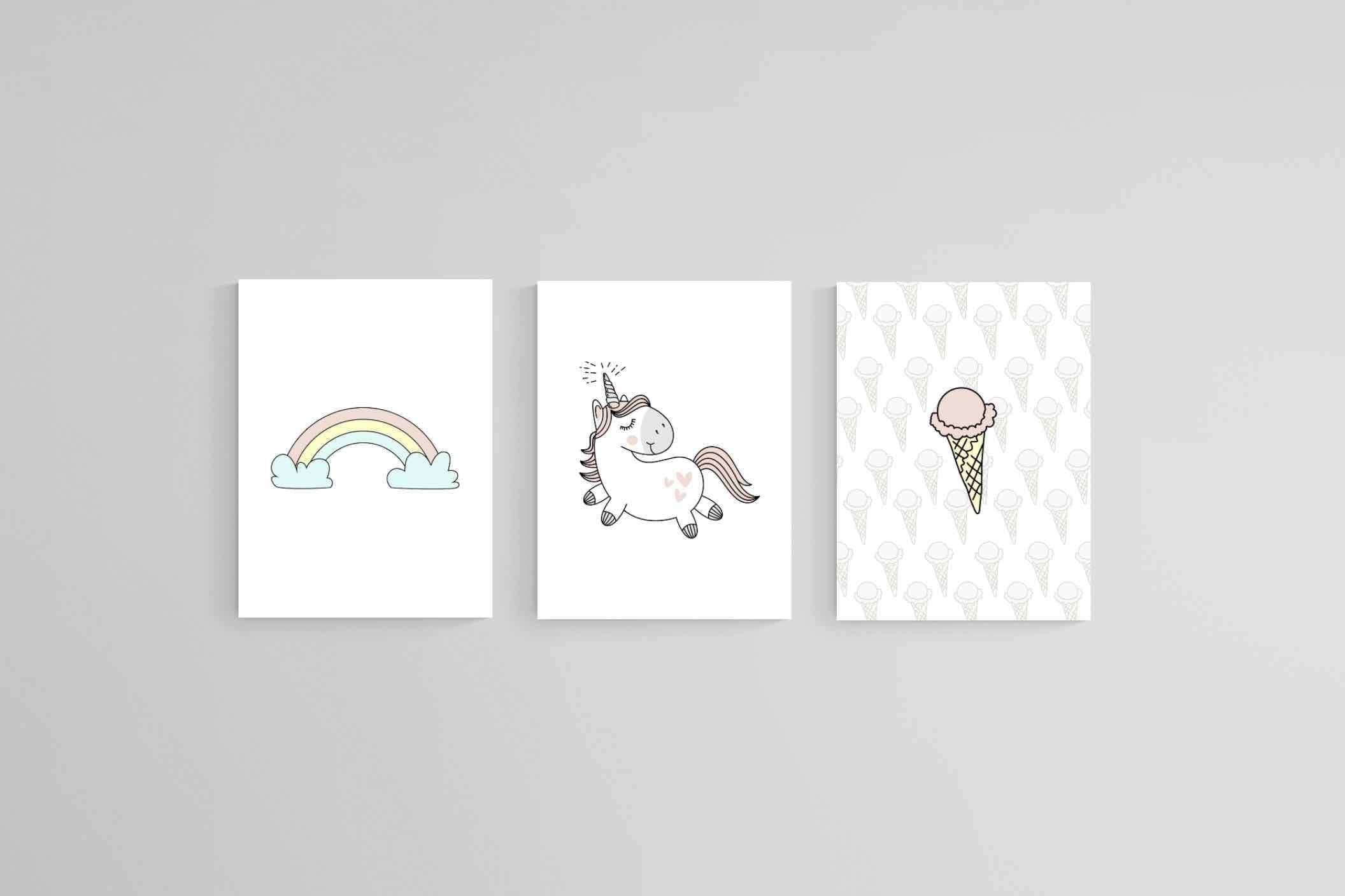 Unicorn & Rainbow Set-Wall_Art-45 x 60cm (x3)-Mounted Canvas-No Frame-Pixalot