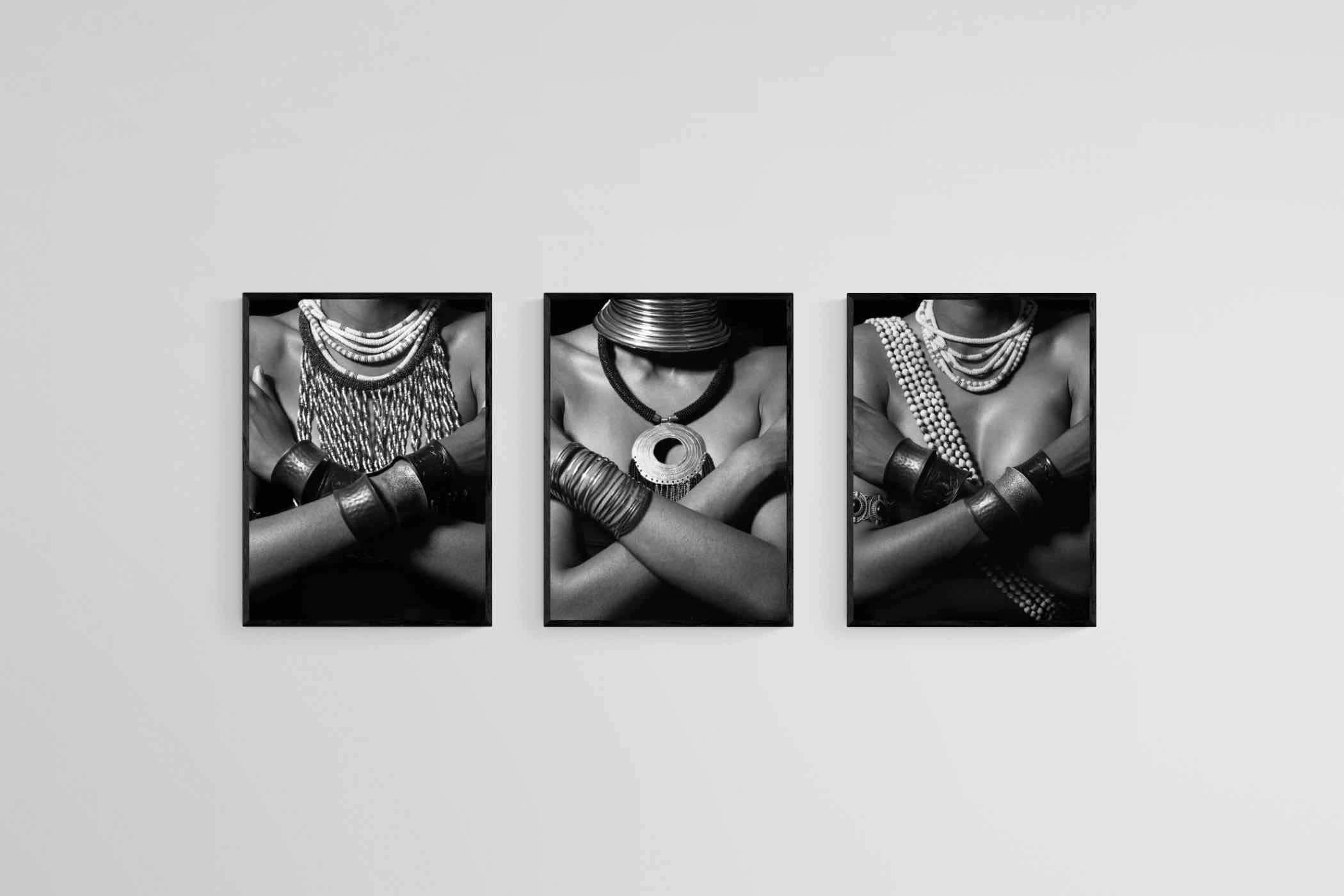 Warrior Princess Set-Wall_Art-45 x 60cm (x3)-Mounted Canvas-Black-Pixalot