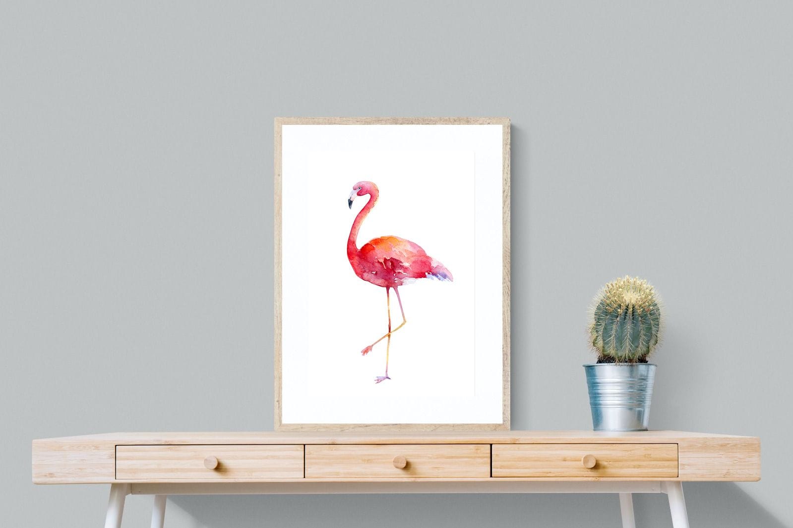 Watercolour Flamingo #2-Wall_Art-60 x 80cm-Framed Print-Wood-Pixalot