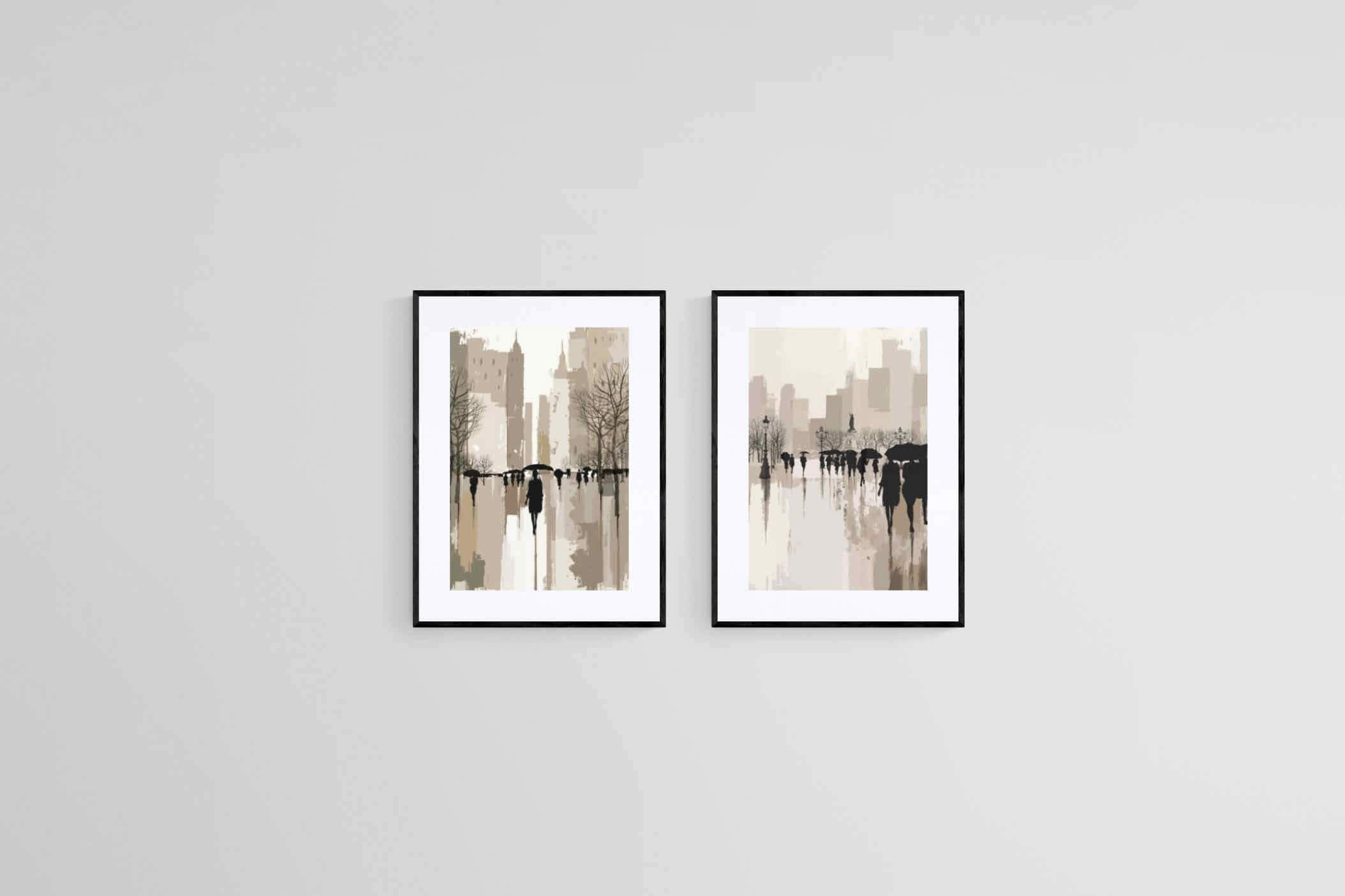 Watercolour In The Rain Set-Wall_Art-45 x 60cm (x2)-Framed Print-Black-Pixalot