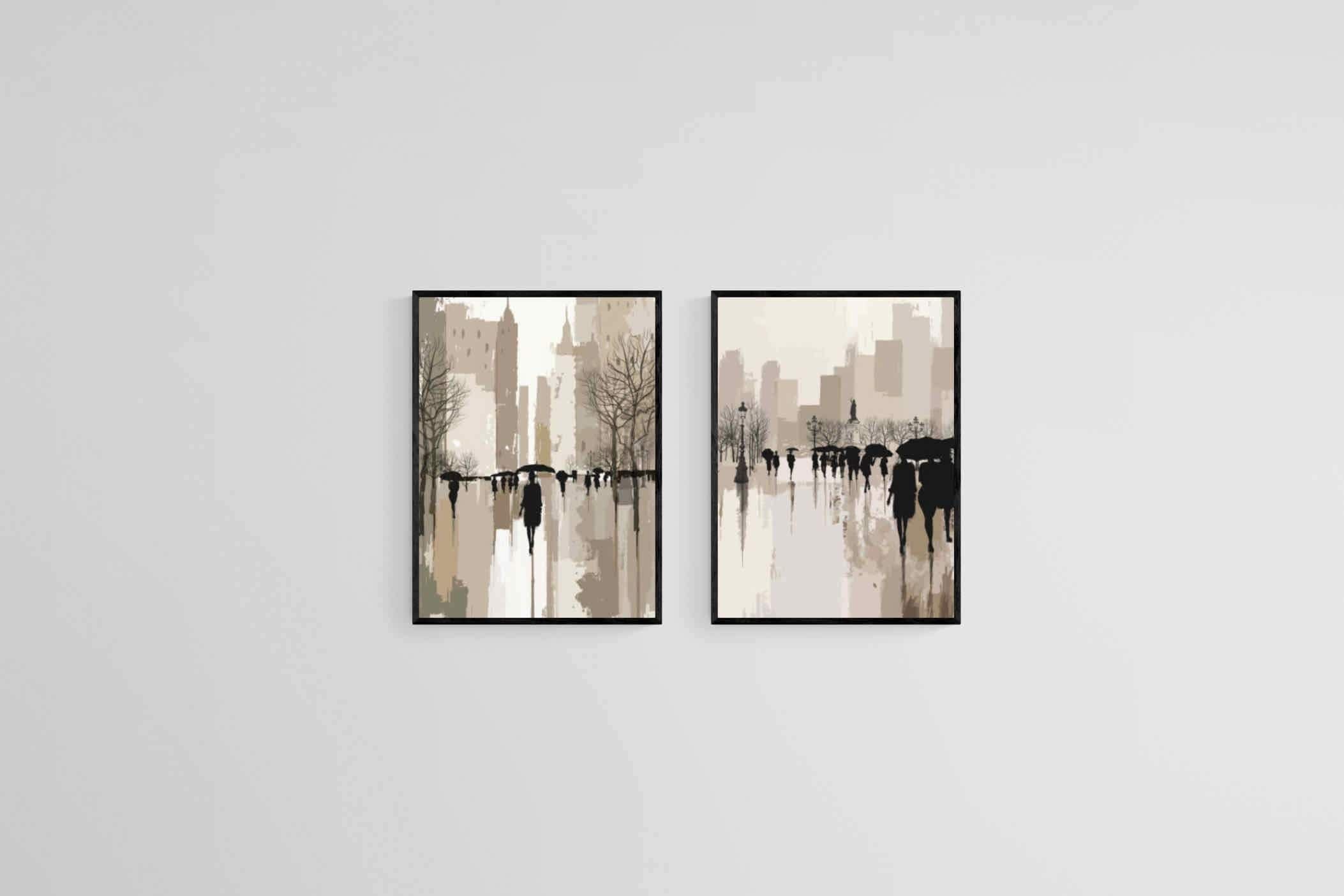 Watercolour In The Rain Set-Wall_Art-45 x 60cm (x2)-Mounted Canvas-Black-Pixalot