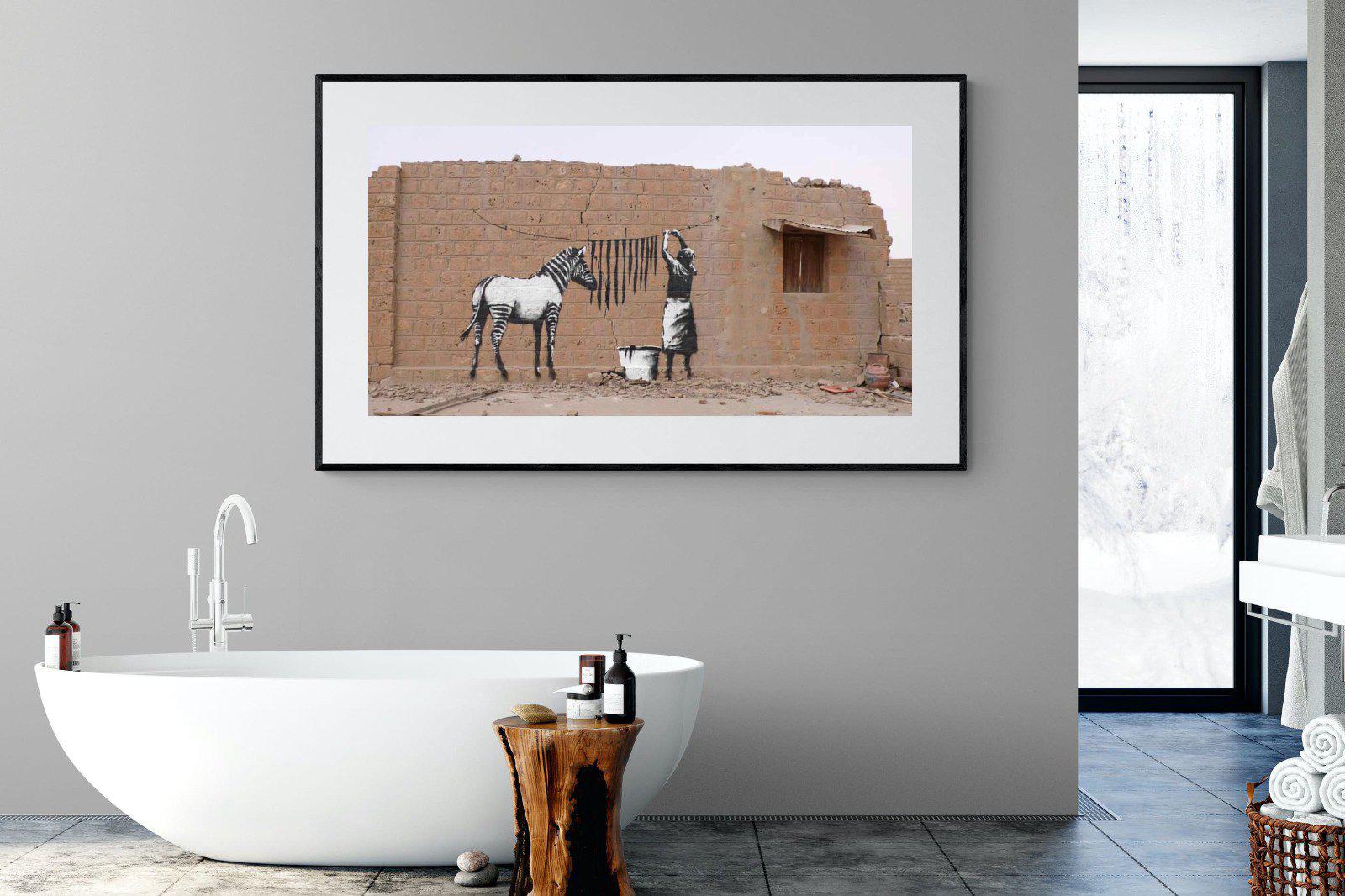 Banksy-Style 'Zebra Strips' Wall Art - Deep Framed Canvas Print In Black & White Graffiti Style