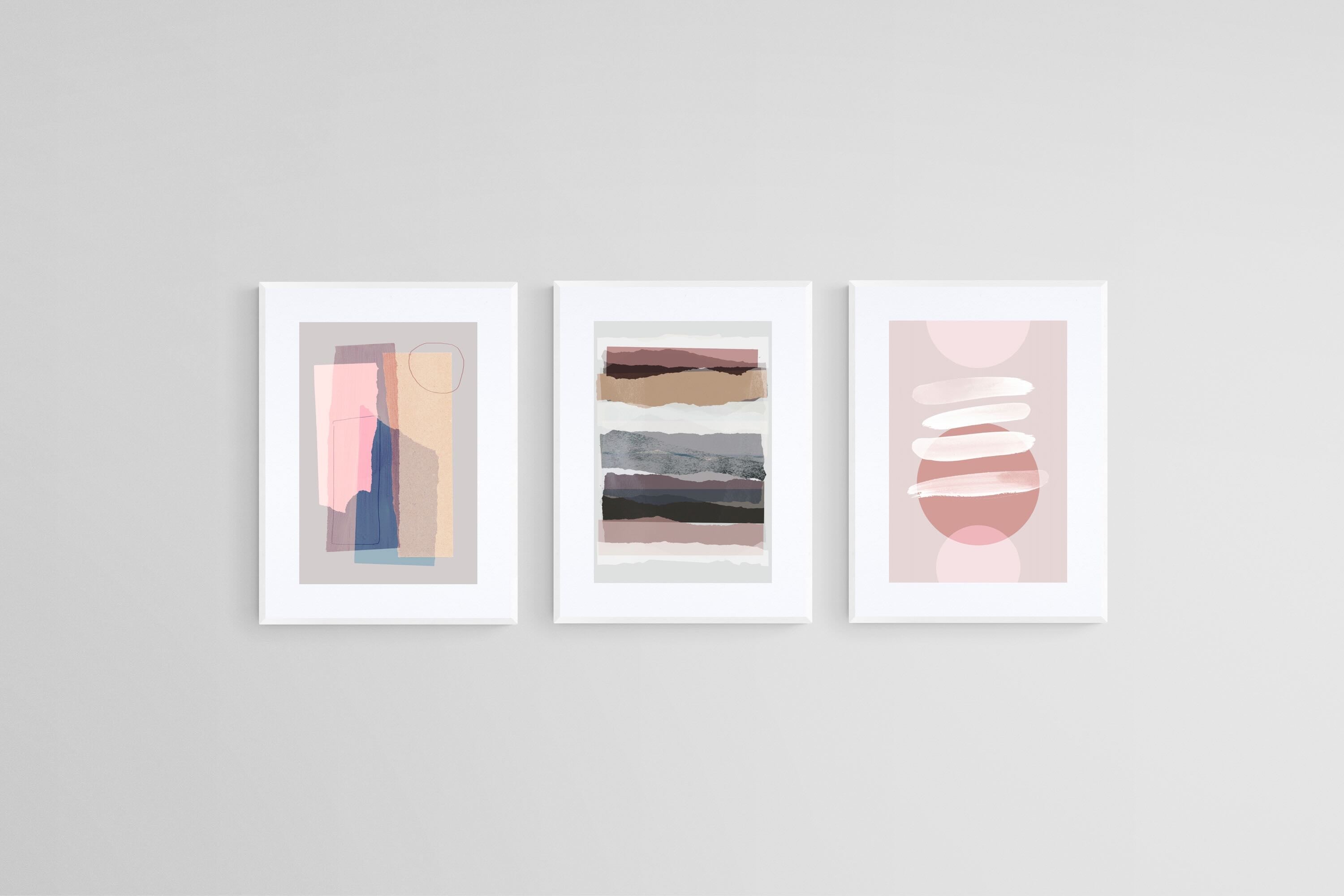 Abstract Pink Set-Wall_Art-45 x 60cm (x3)-Framed Print-White-Pixalot
