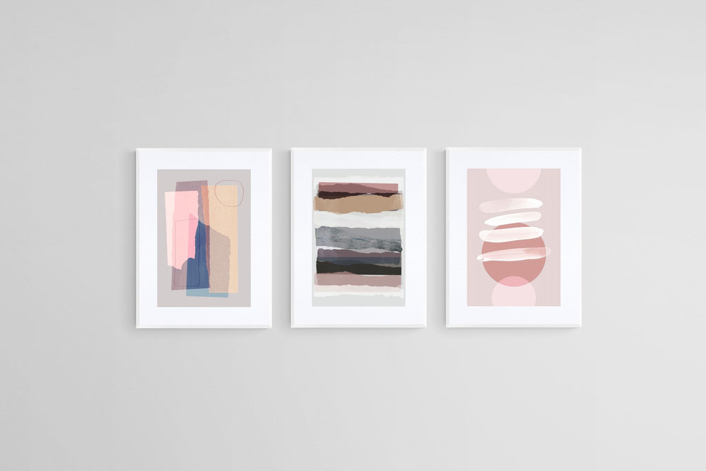 Abstract Pink Set-Wall_Art-45 x 60cm (x3)-Framed Print-White-Pixalot