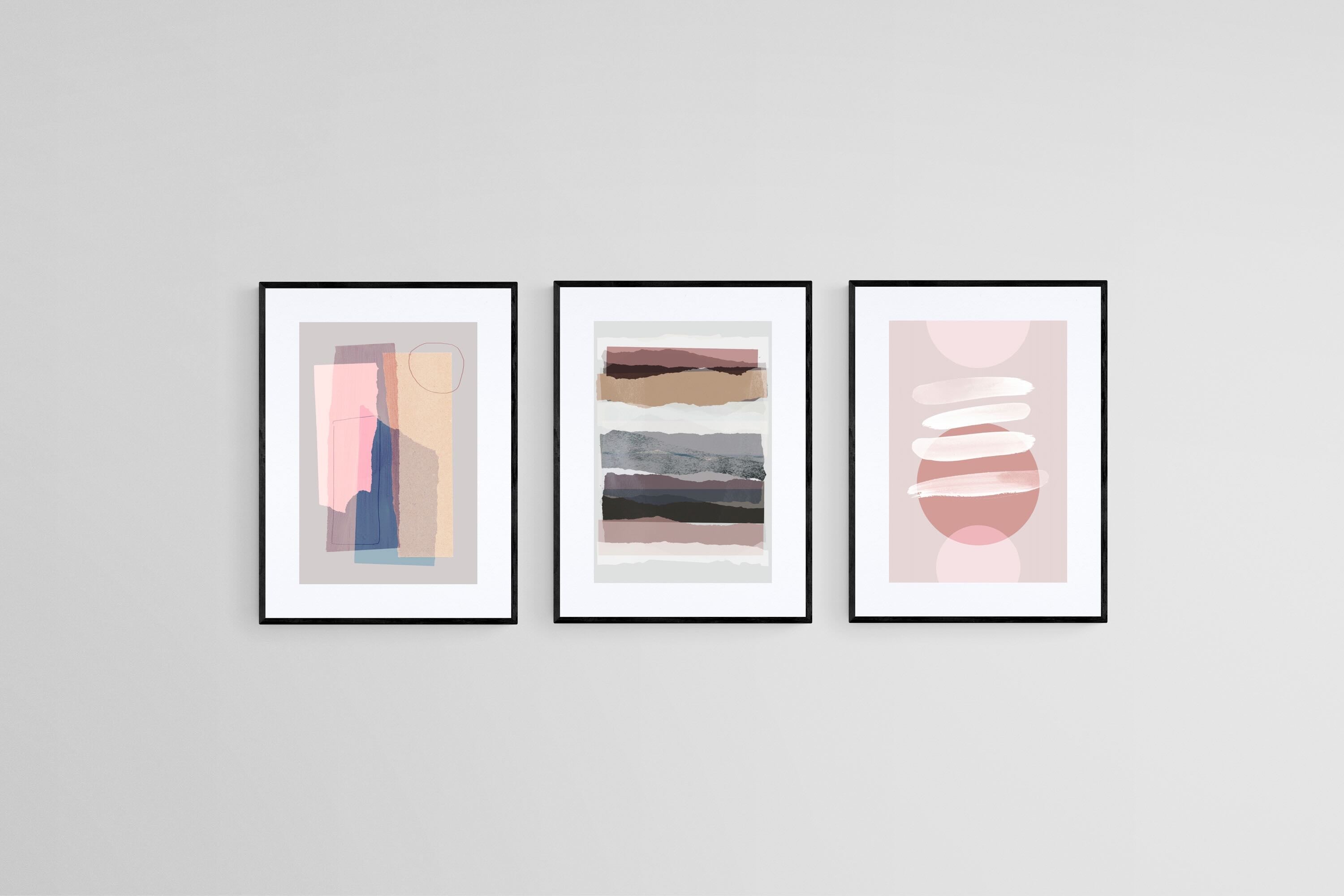 Abstract Pink Set-Wall_Art-45 x 60cm (x3)-Framed Print-Black-Pixalot
