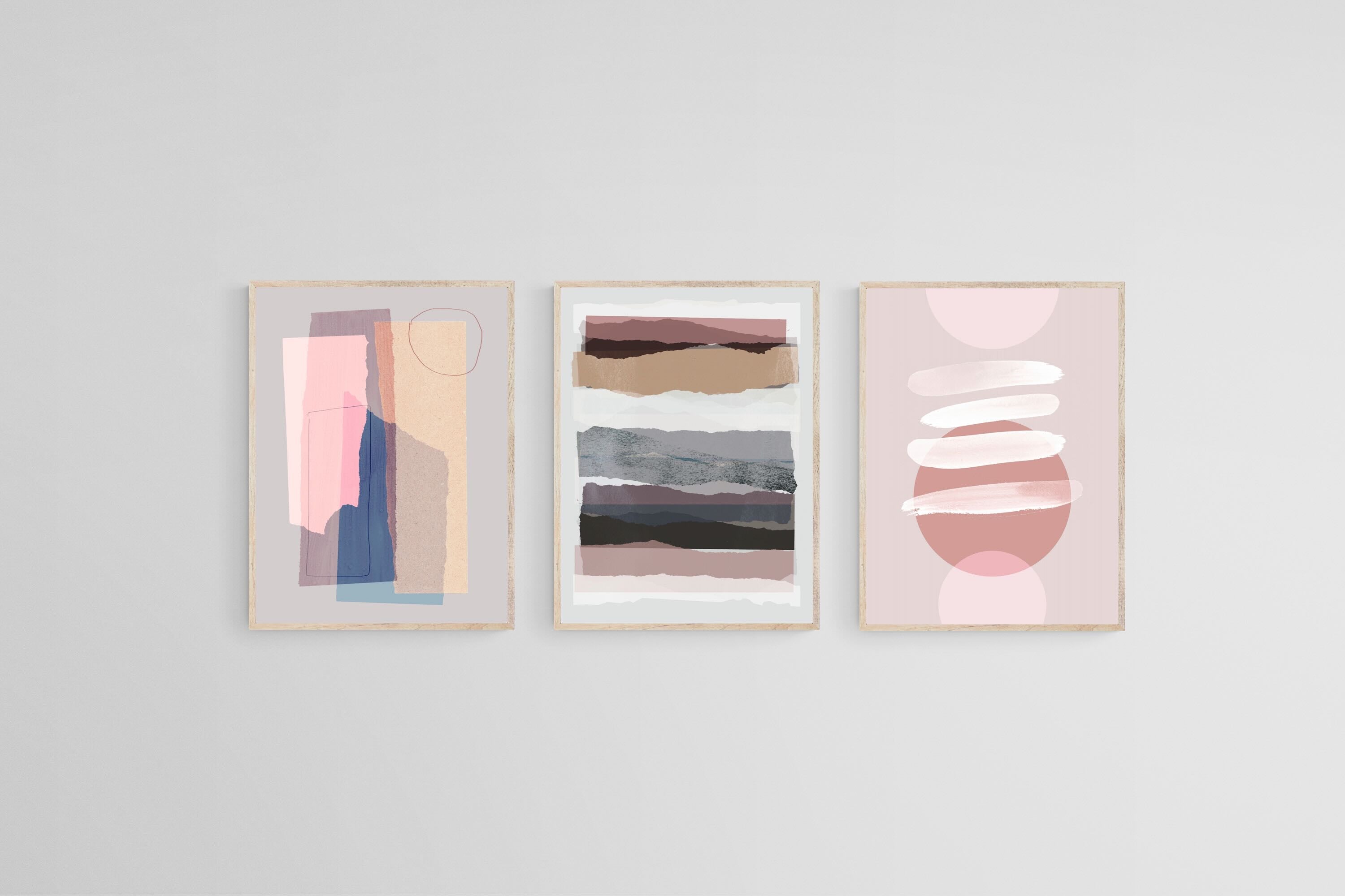 Abstract Pink Set-Wall_Art-45 x 60cm (x3)-Mounted Canvas-Wood-Pixalot